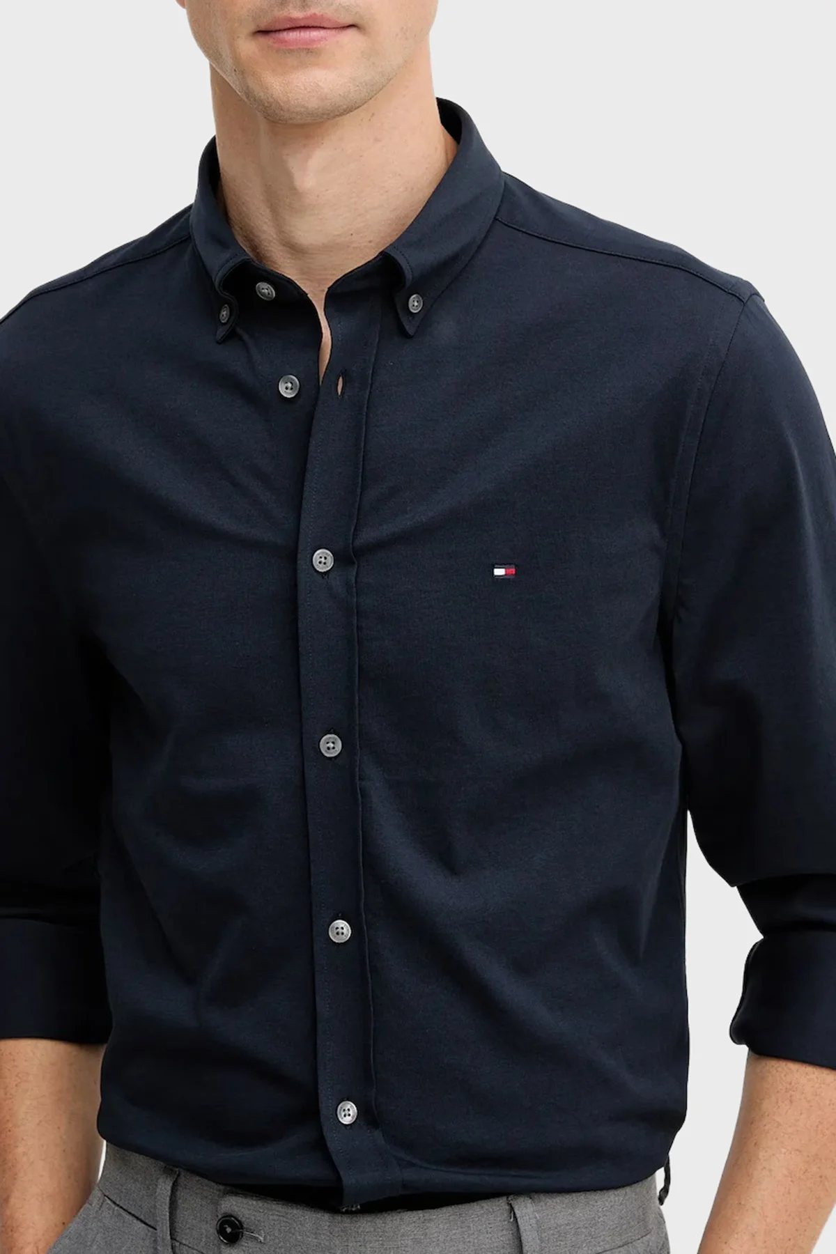 Tommy Hilfiger Pamuklu Slim Fit Düğmeli Yaka Erkek Gömlek MW0MW41059 DW5 LACİVERT - 4