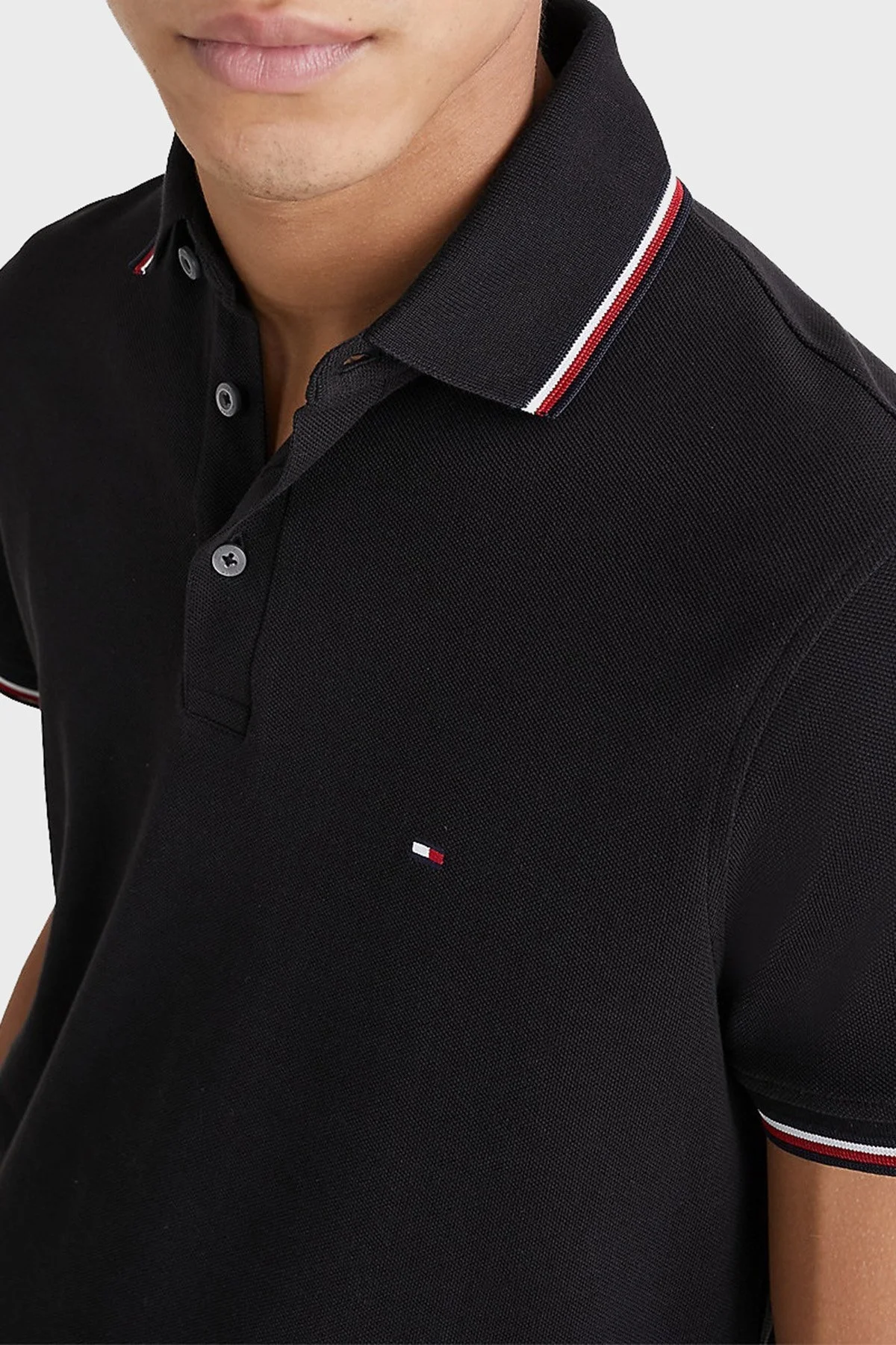 Tommy Hilfiger Pamuklu Slim Fit Erkek Polo T Shirt MW0MW30750 BDS SİYAH - 8