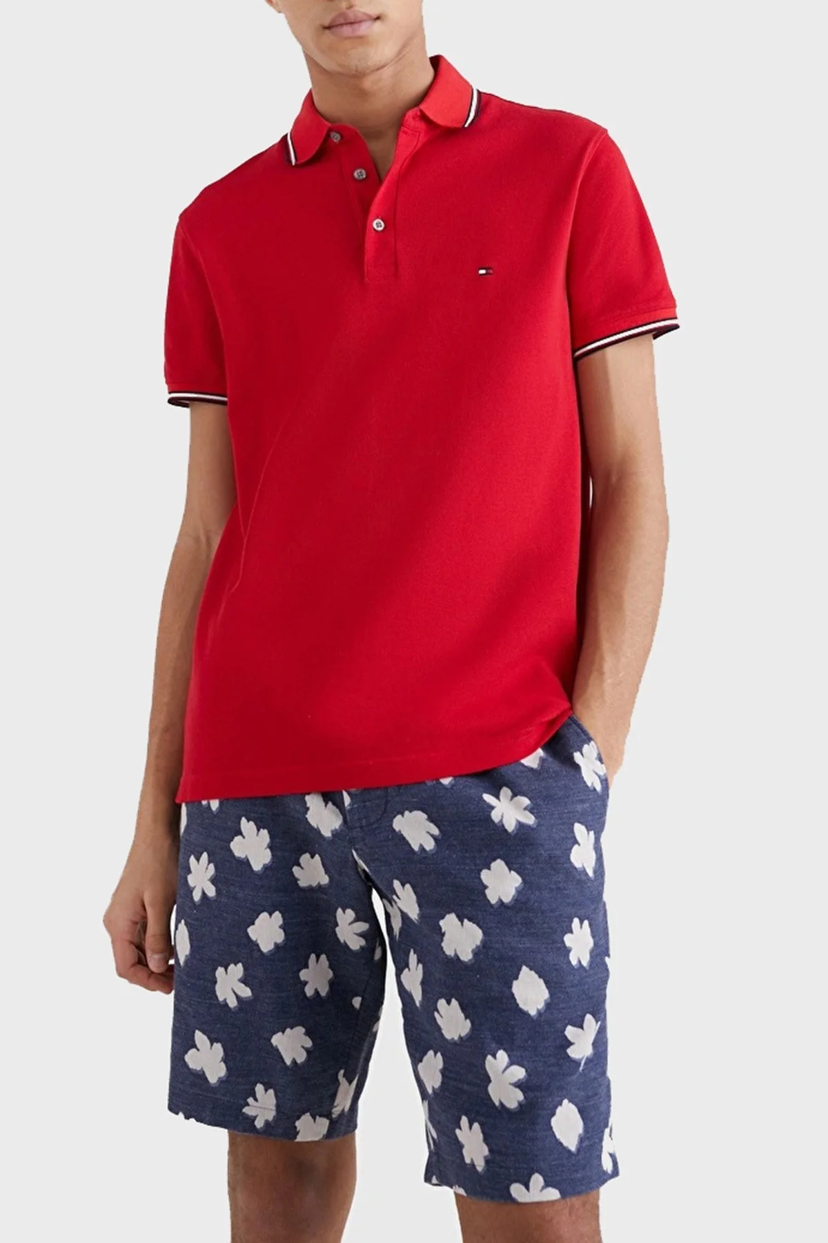 Tommy Hilfiger Pamuklu Slim Fit Erkek Polo T Shirt MW0MW30750 XLG KIRMIZI - 1