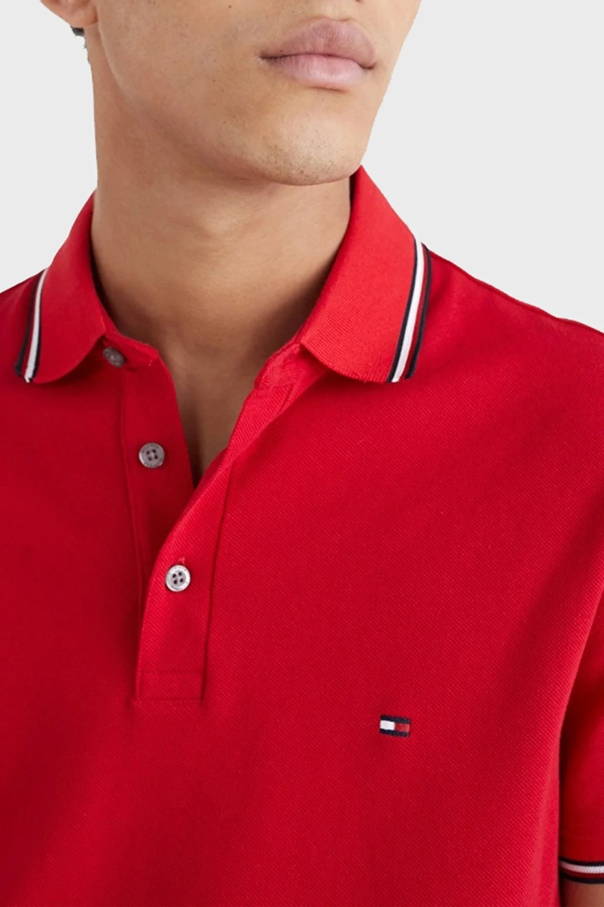Tommy Hilfiger Pamuklu Slim Fit Erkek Polo T Shirt MW0MW30750 XLG KIRMIZI - 3