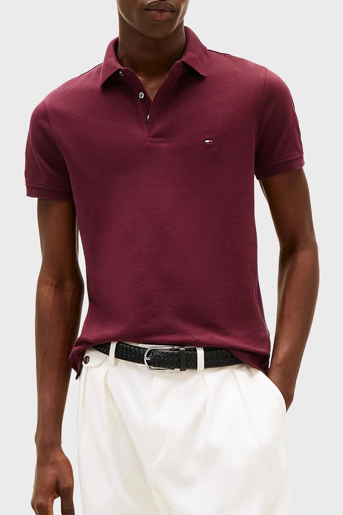 Tommy Hilfiger Pamuklu Slim Fit Erkek Polo Yaka T Shirt MW0MW17771 VLP BORDO - 5
