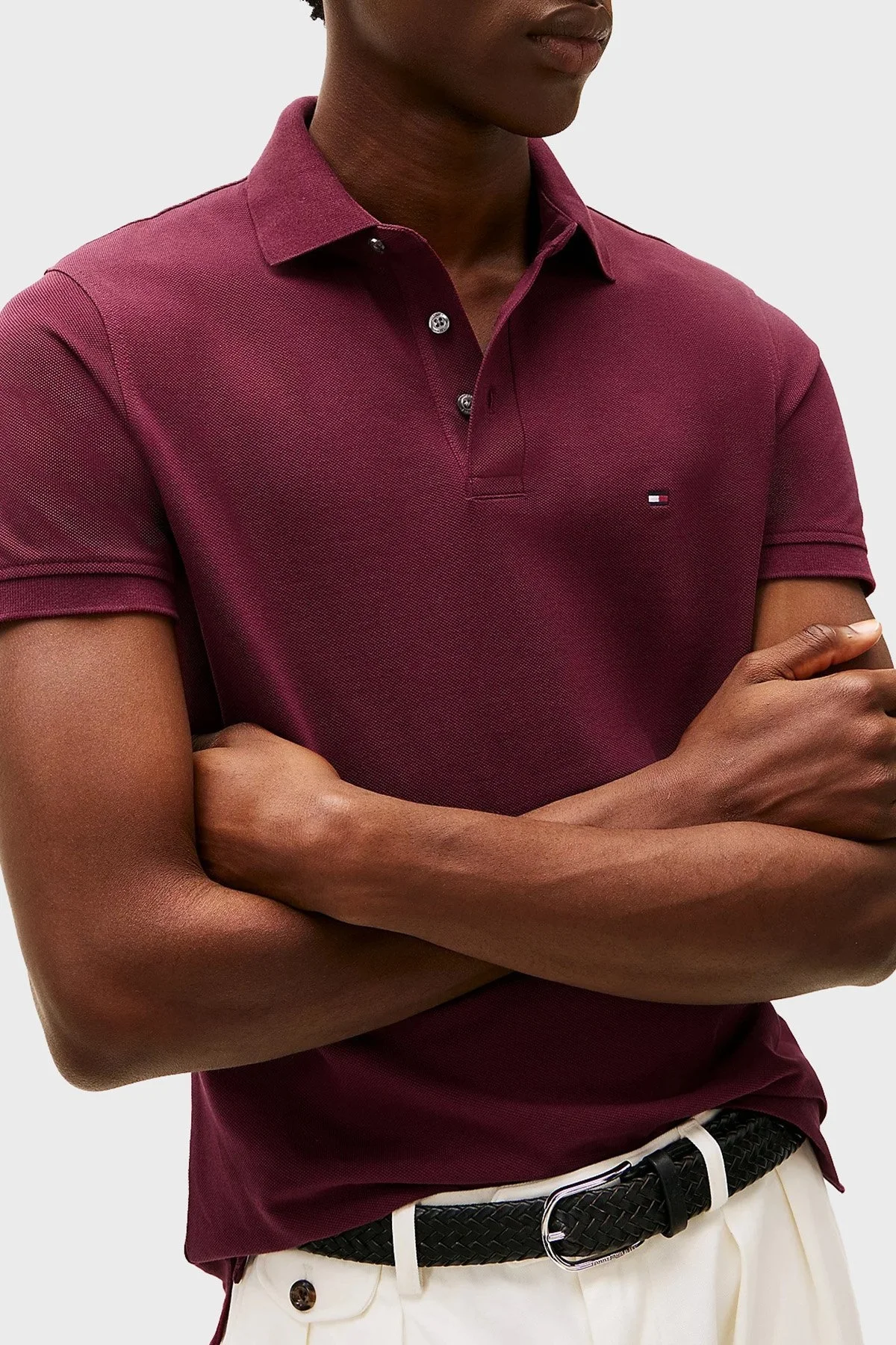Tommy Hilfiger Pamuklu Slim Fit Erkek Polo Yaka T Shirt MW0MW17771 VLP BORDO - 6