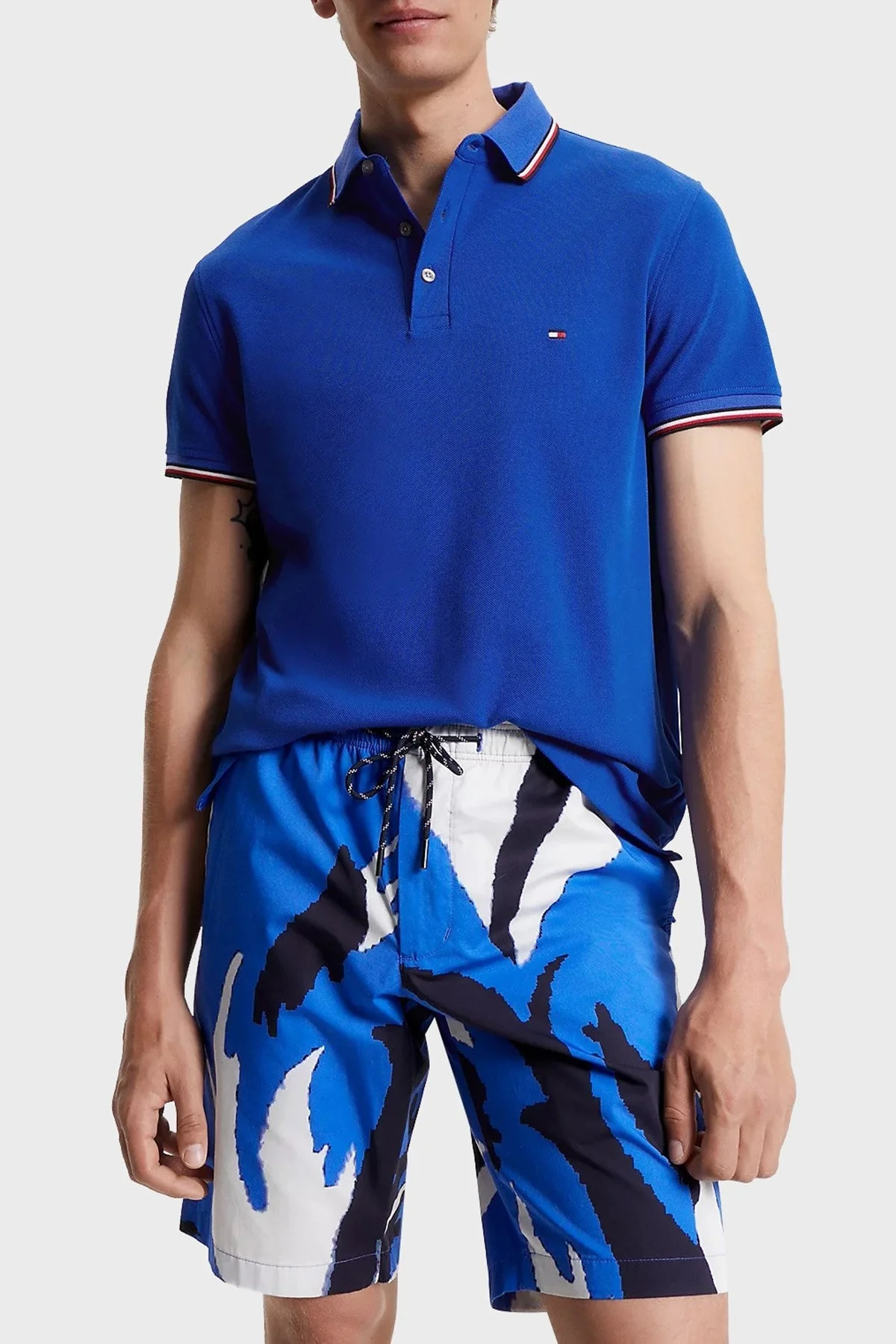 Tommy Hilfiger Pamuklu Slim Fit Erkek Polo Yaka T Shirt MW0MW30750 C66 MAVİ - 1