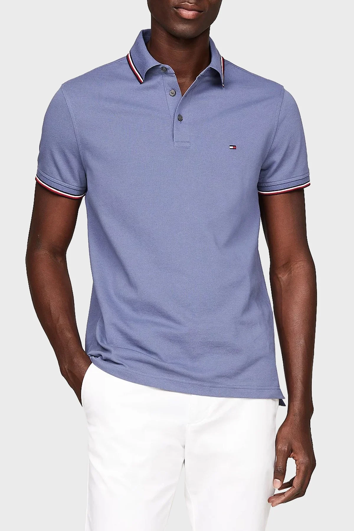 Tommy Hilfiger Pamuklu Slim Fit Erkek Polo Yaka T Shirt MW0MW30750 C9T MAVİ - 1