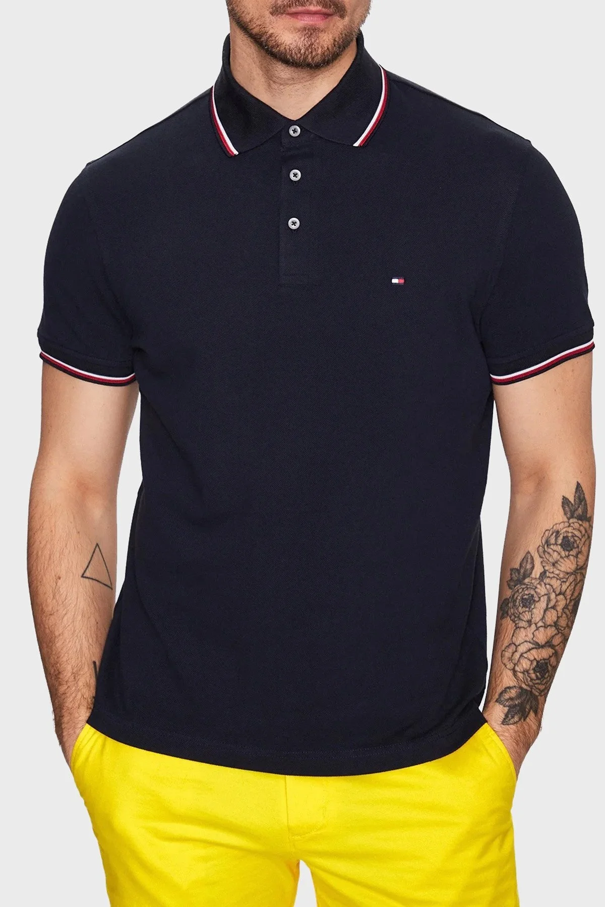 Tommy Hilfiger Pamuklu Slim Fit Erkek Polo Yaka T Shirt MW0MW30750 DW5 LACİVERT - 16