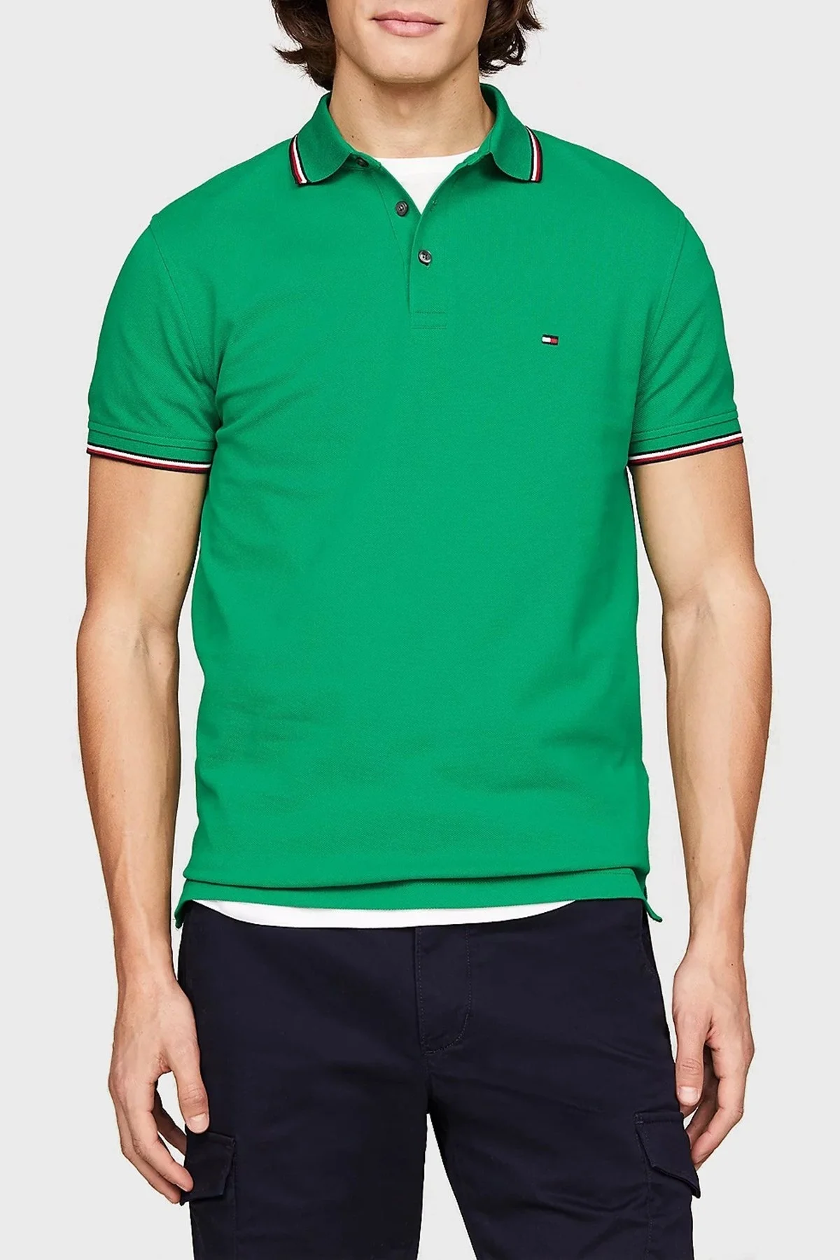 Tommy Hilfiger Pamuklu Slim Fit Erkek Polo Yaka T Shirt MW0MW30750 L4B YEŞİL - 1