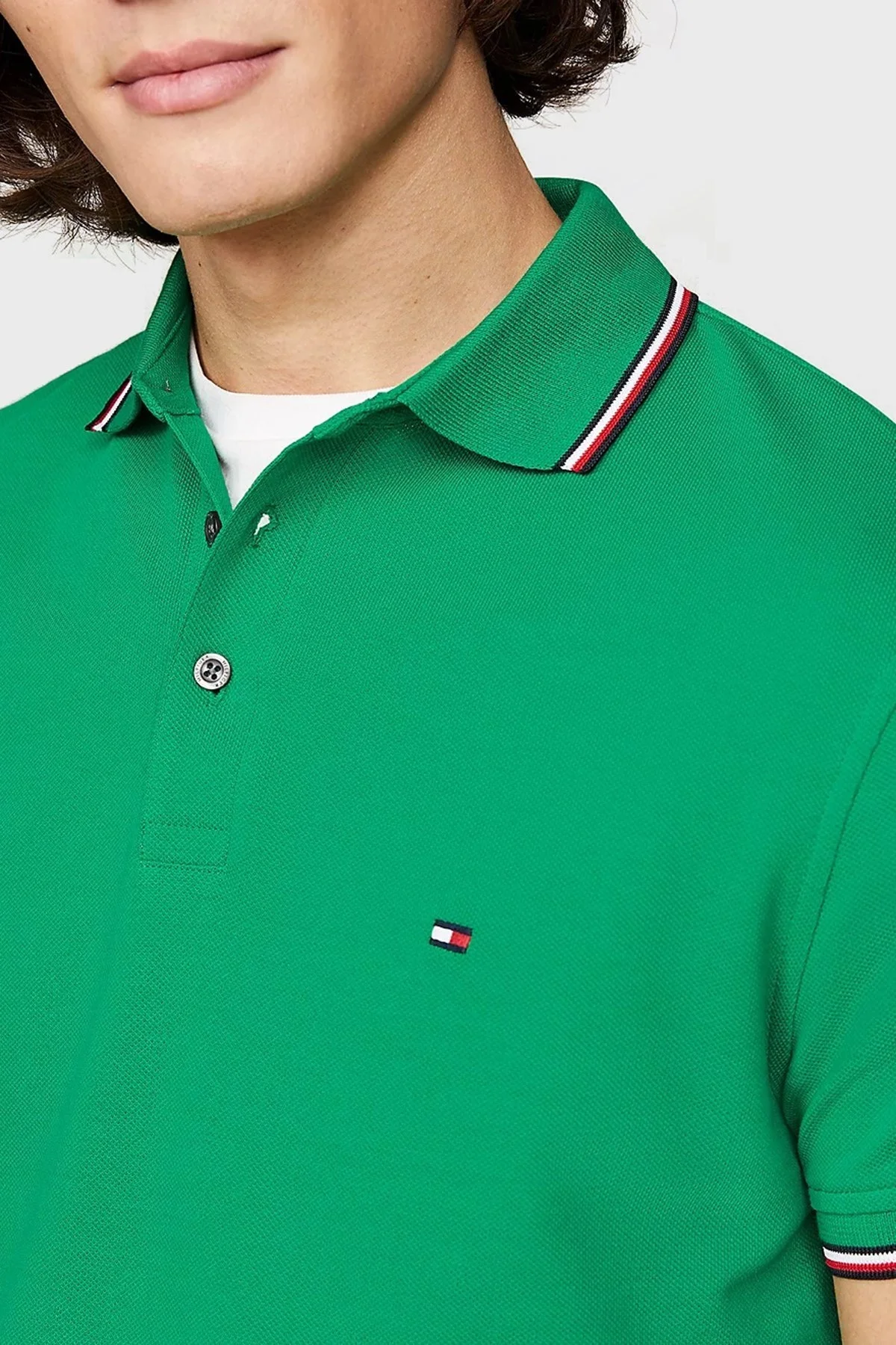 Tommy Hilfiger Pamuklu Slim Fit Erkek Polo Yaka T Shirt MW0MW30750 L4B YEŞİL - 3