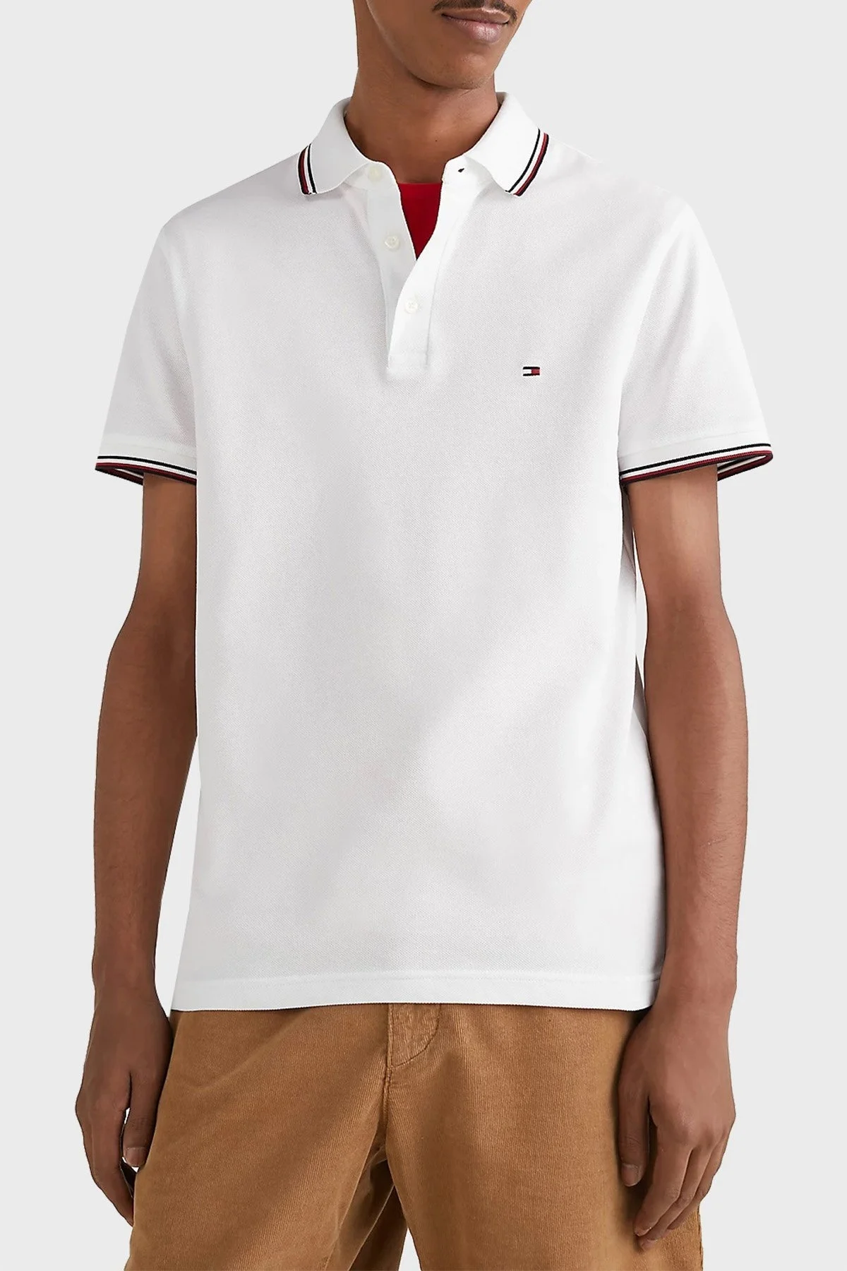 Tommy Hilfiger Pamuklu Slim Fit Erkek Polo Yaka T Shirt MW0MW30750 YBR BEYAZ - 5