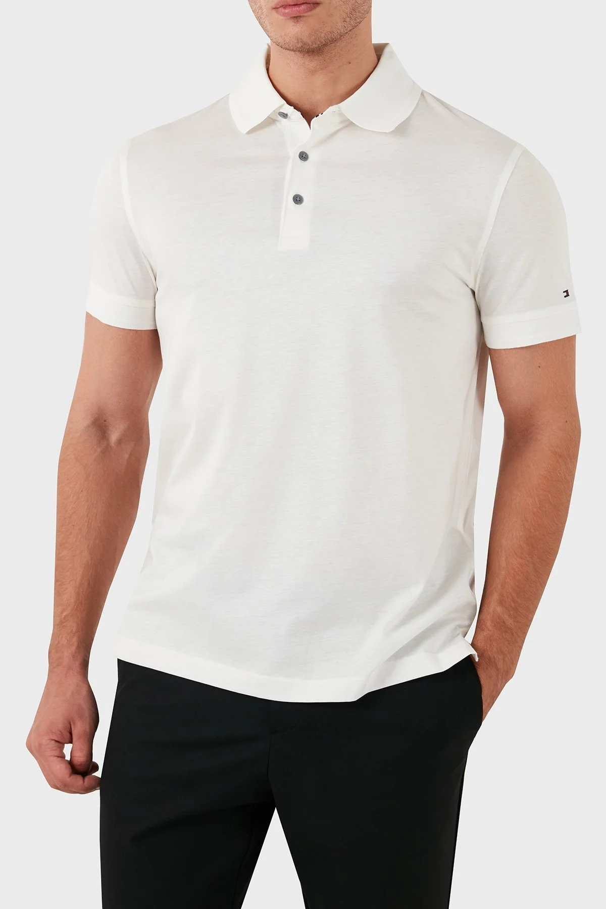 Tommy Hilfiger Pamuklu Slim Fit Erkek Polo Yaka T Shirt MW0MW31545 YBL BEYAZ - 1
