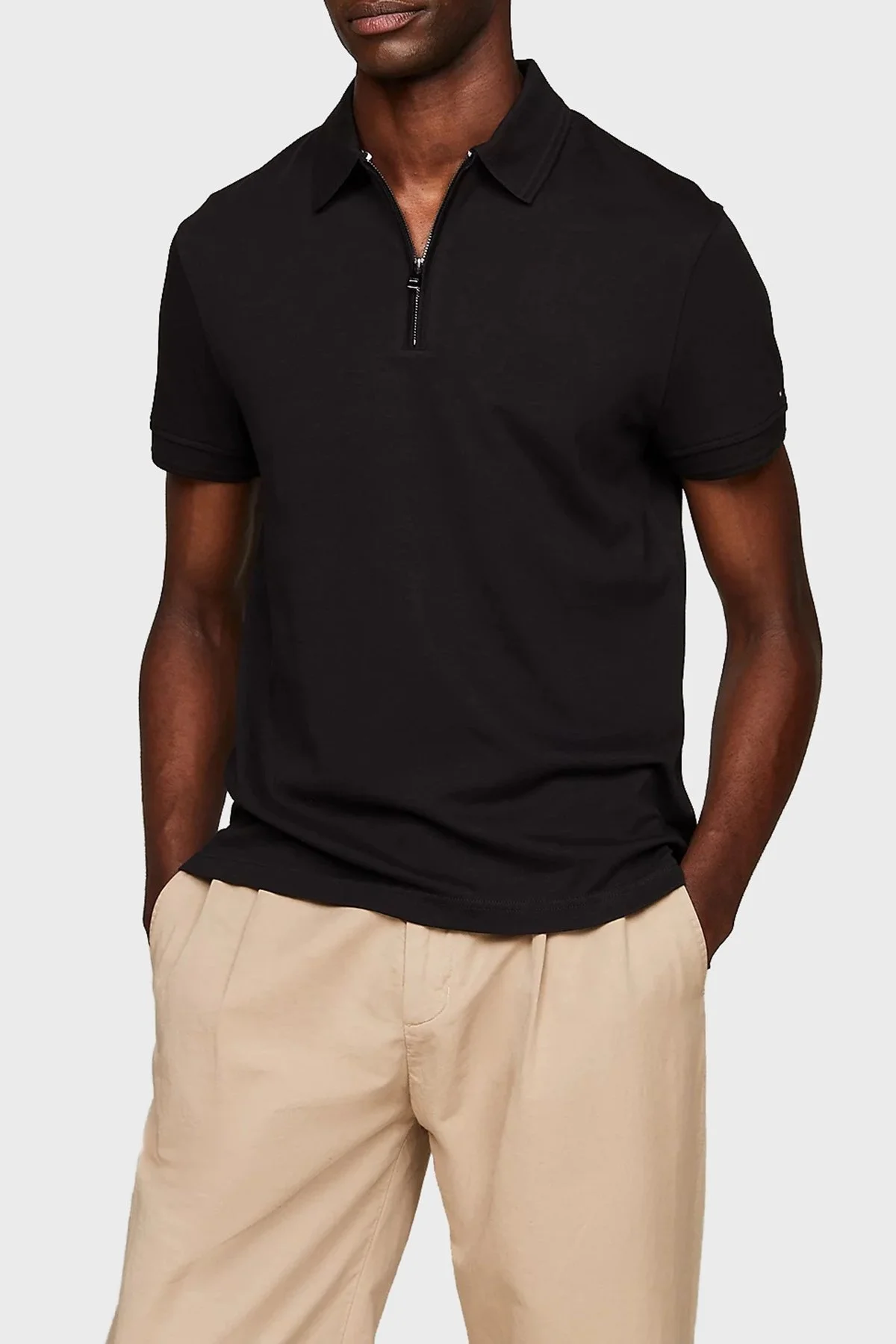 Tommy Hilfiger Pamuklu Slim Fit Erkek Polo Yaka T Shirt MW0MW34746 BDS SİYAH - 1