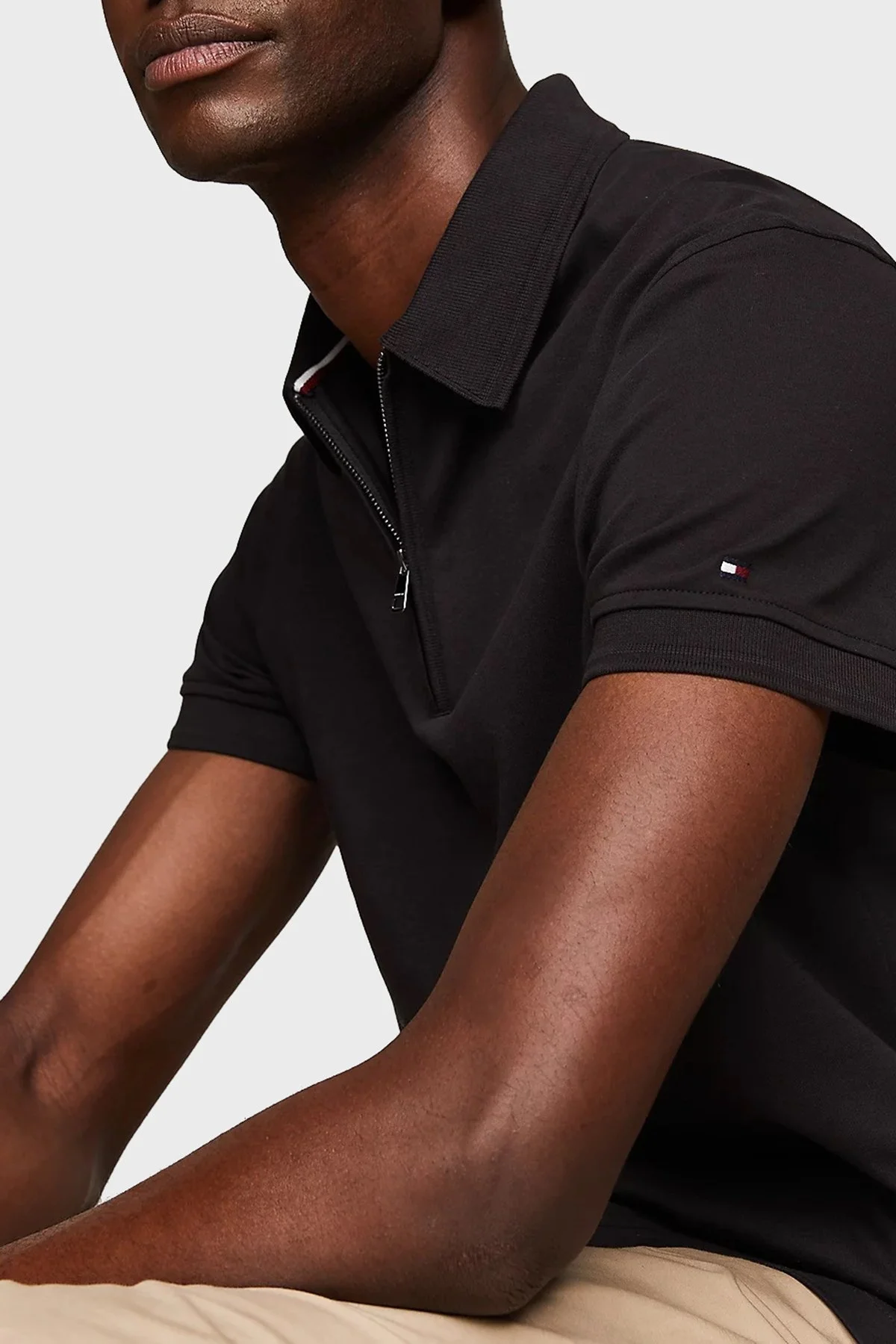 Tommy Hilfiger Pamuklu Slim Fit Erkek Polo Yaka T Shirt MW0MW34746 BDS SİYAH - 3