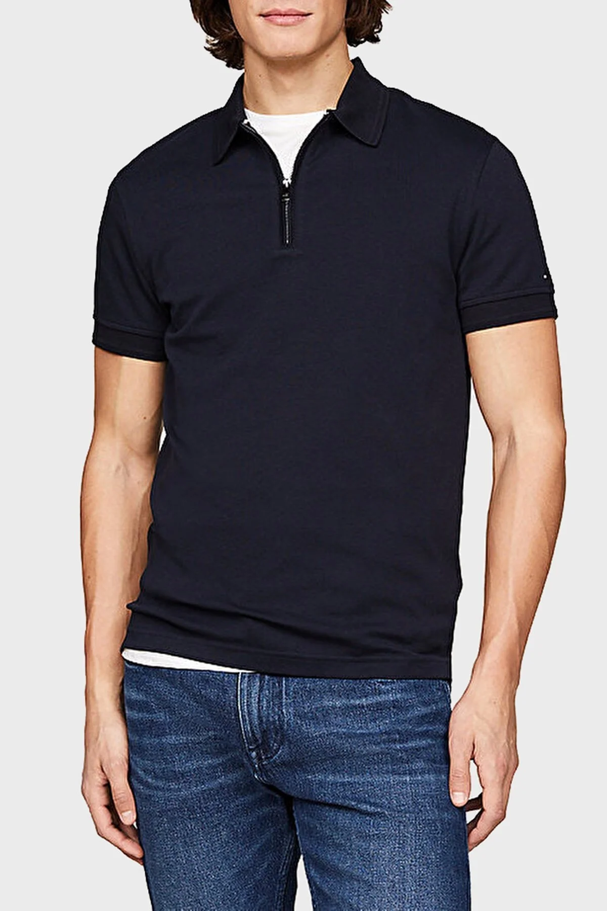 Tommy Hilfiger Pamuklu Slim Fit Erkek Polo Yaka T Shirt MW0MW34746 DW5 LACİVERT - 1