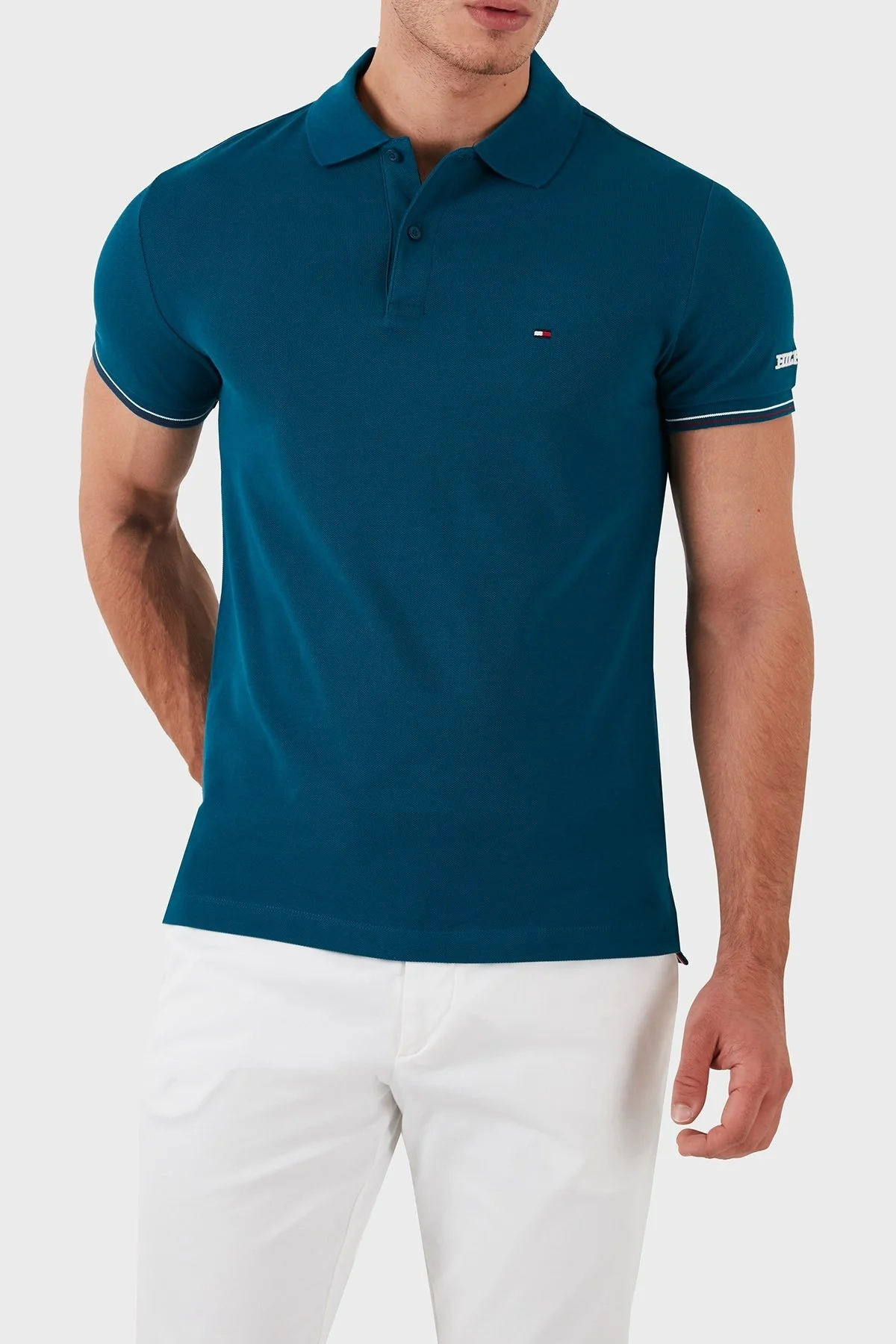 Tommy Hilfiger Pamuklu Slim Fit Erkek Polo Yaka T Shirt MW0MW35619 LR0 YEŞİL - 1