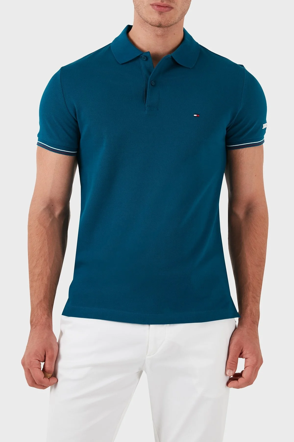 Tommy Hilfiger Pamuklu Slim Fit Erkek Polo Yaka T Shirt MW0MW35619 LR0 YEŞİL - 4
