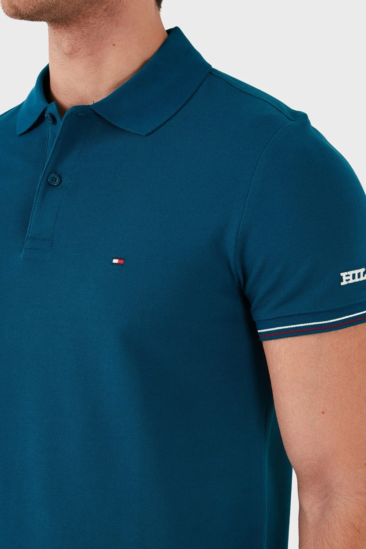Tommy Hilfiger Pamuklu Slim Fit Erkek Polo Yaka T Shirt MW0MW35619 LR0 YEŞİL - 5