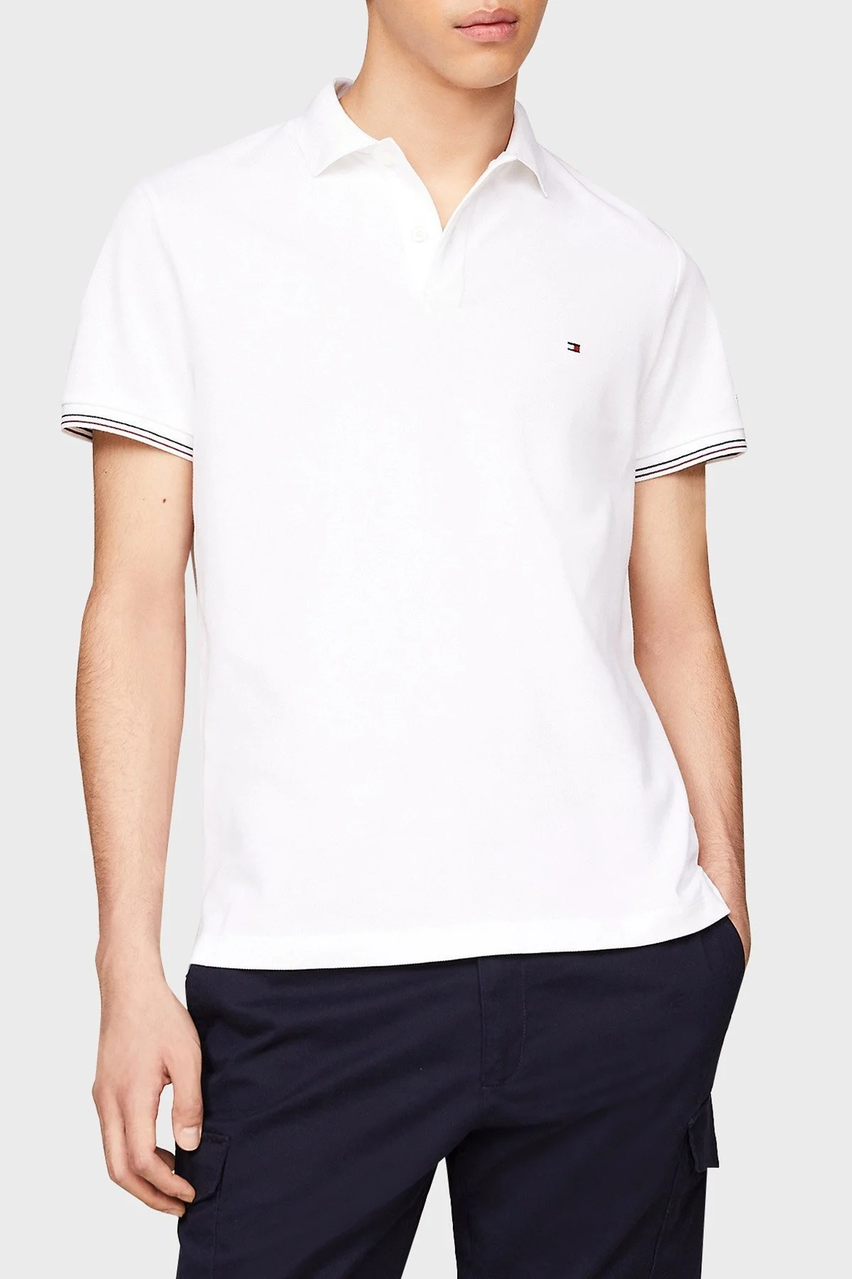 Tommy Hilfiger Pamuklu Slim Fit Erkek Polo Yaka T Shirt MW0MW35619 YBR BEYAZ - 1