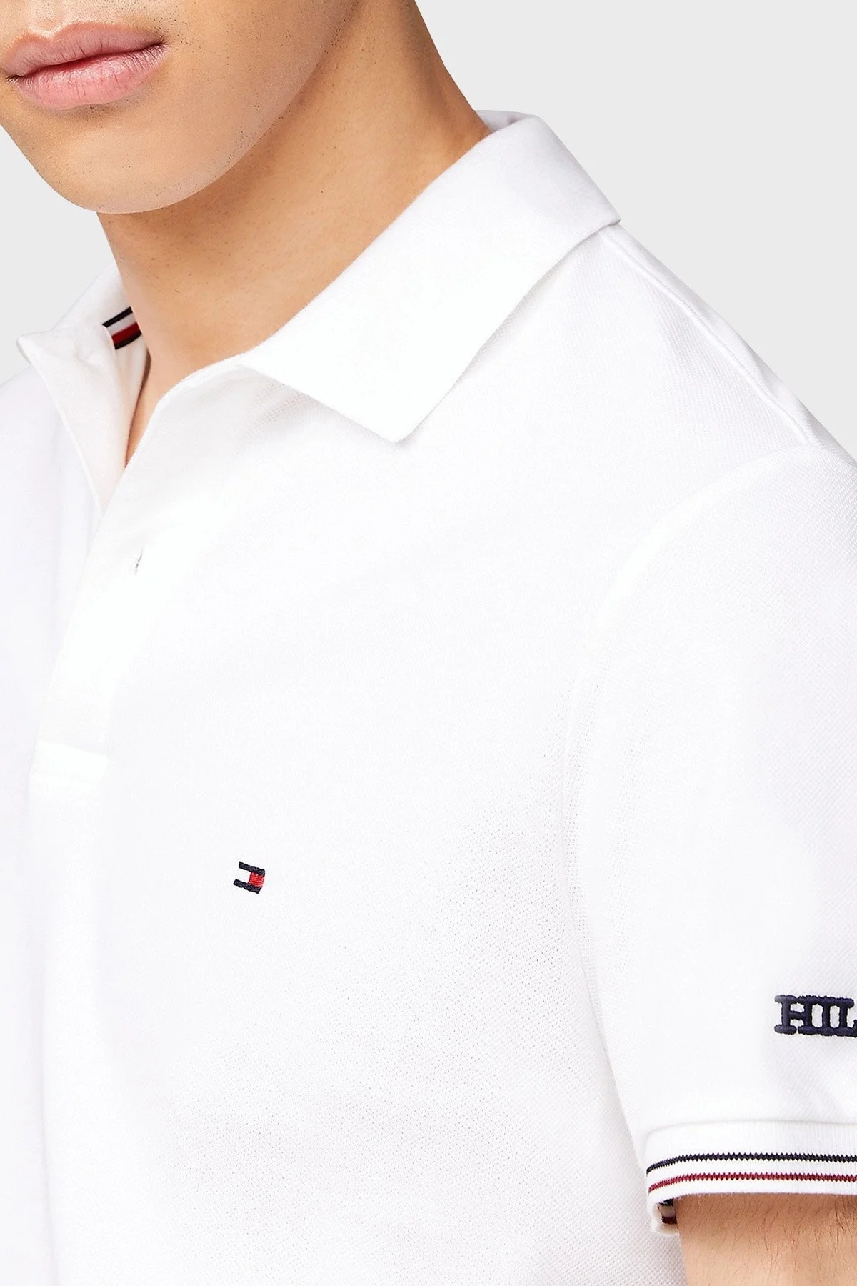 Tommy Hilfiger Pamuklu Slim Fit Erkek Polo Yaka T Shirt MW0MW35619 YBR BEYAZ - 4