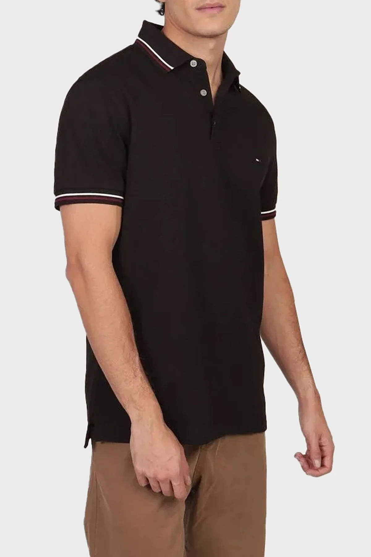 Tommy Hilfiger Pamuklu Slim Fit Erkek Polo Yaka T Shirt MW0MW37346 BDS SİYAH - 6