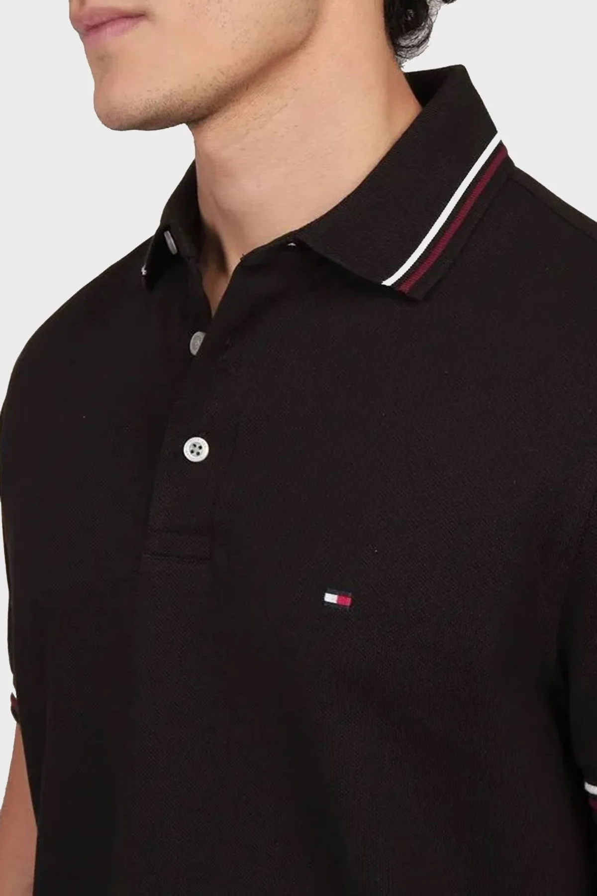 Tommy Hilfiger Pamuklu Slim Fit Erkek Polo Yaka T Shirt MW0MW37346 BDS SİYAH - 10