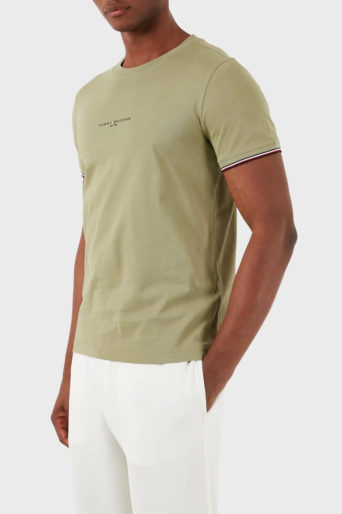 Tommy Hilfiger Pamuklu Slim Fit Erkek T Shirt MW0MW32584 L9F HAKİ - 1