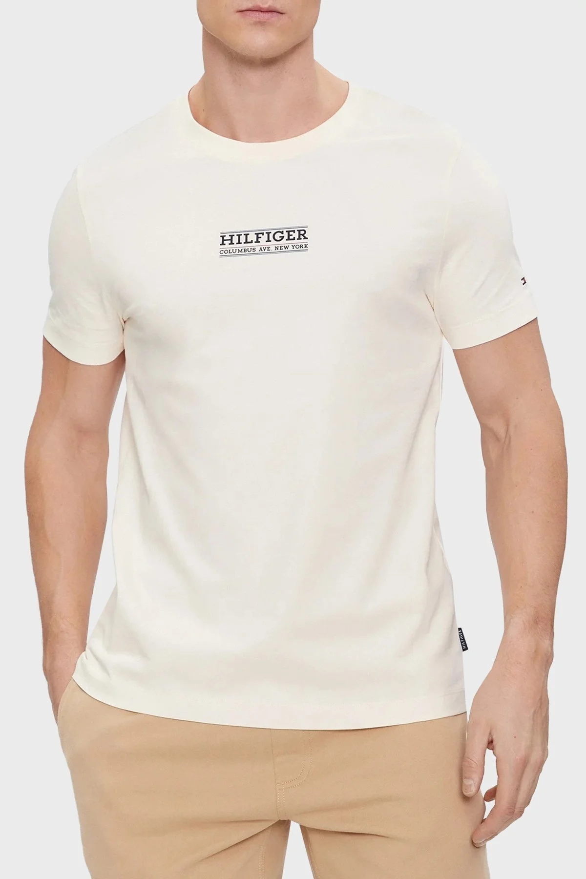 Tommy Hilfiger Pamuklu Slim Fit Erkek T Shirt MW0MW34387 AEF BEJ - 1