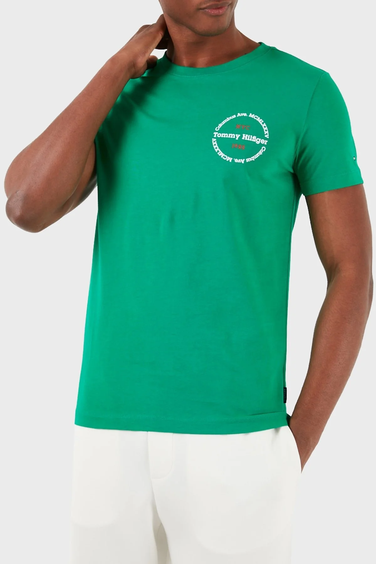 Tommy Hilfiger Pamuklu Slim Fit Erkek T Shirt MW0MW34390 L4B YEŞİL - 7