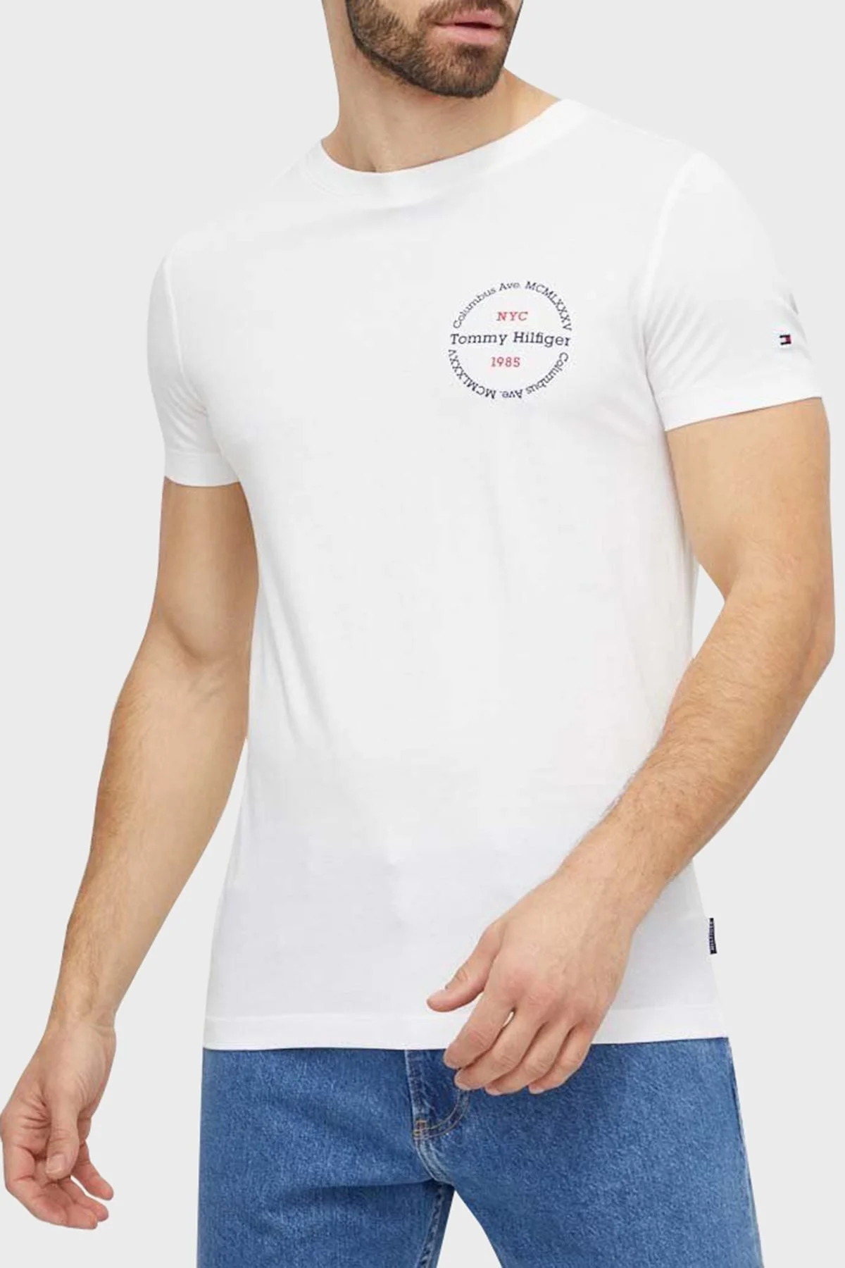 Tommy Hilfiger Pamuklu Slim Fit Erkek T Shirt MW0MW34390 YBR BEYAZ - 1