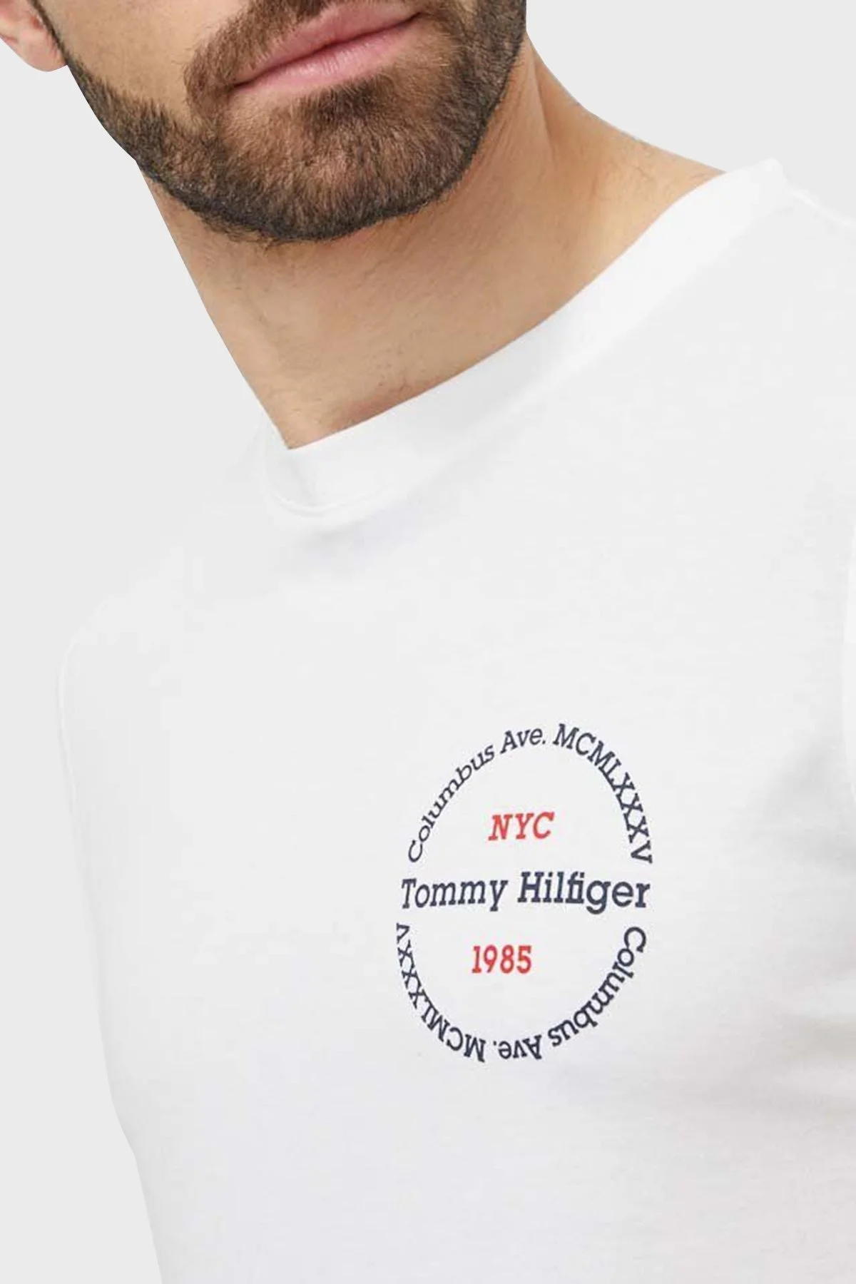 Tommy Hilfiger Pamuklu Slim Fit Erkek T Shirt MW0MW34390 YBR BEYAZ - 3