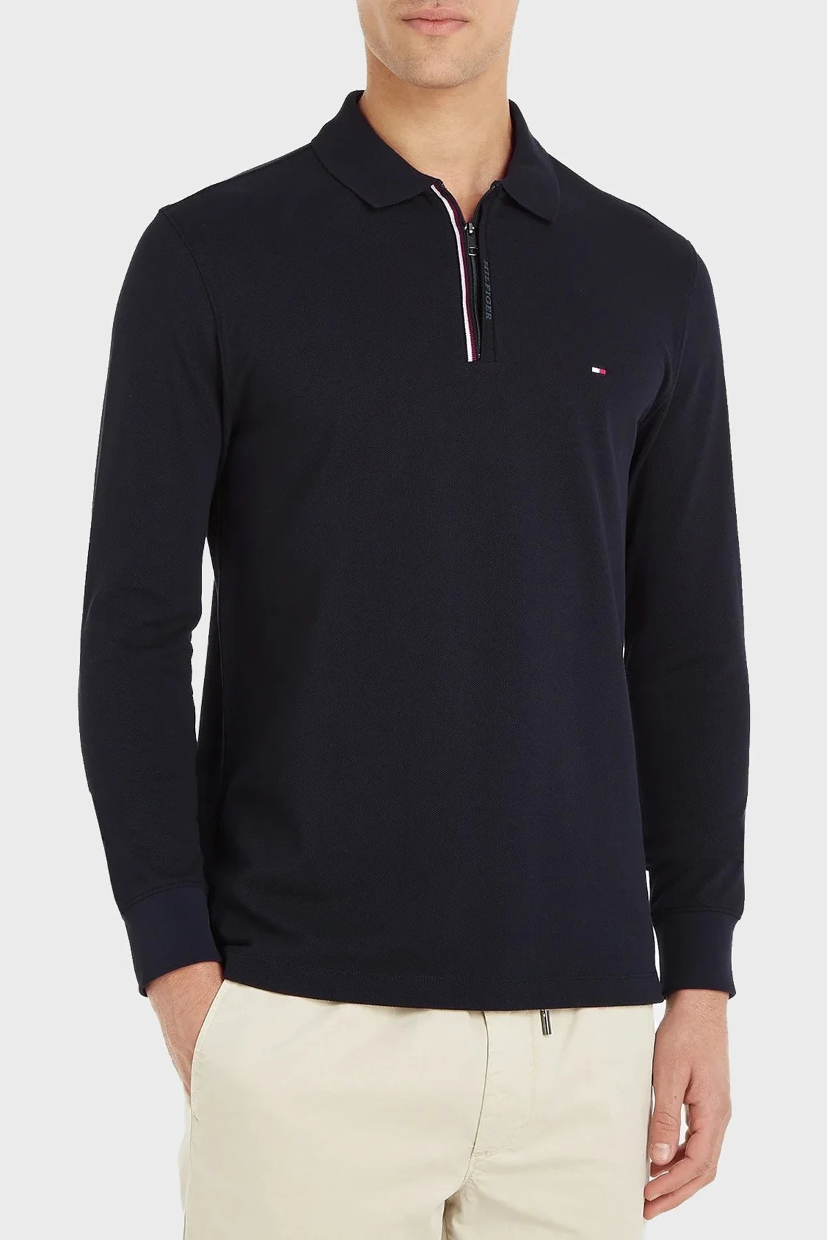 Tommy Hilfiger Pamuklu Slim Fit Fermuarlı Polo Yaka Erkek Sweat MW0MW33267 DW5 LACİVERT - 1