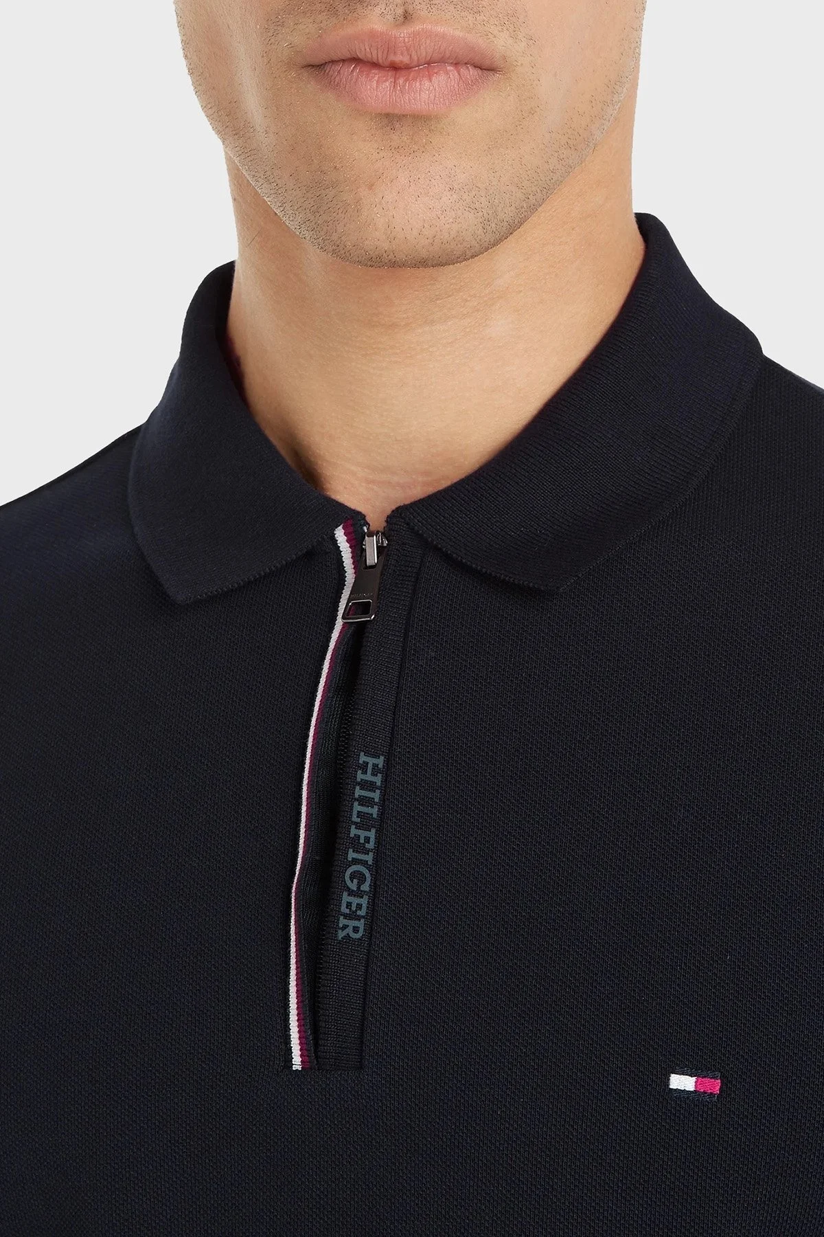 Tommy Hilfiger Pamuklu Slim Fit Fermuarlı Polo Yaka Erkek Sweat MW0MW33267 DW5 LACİVERT - 3