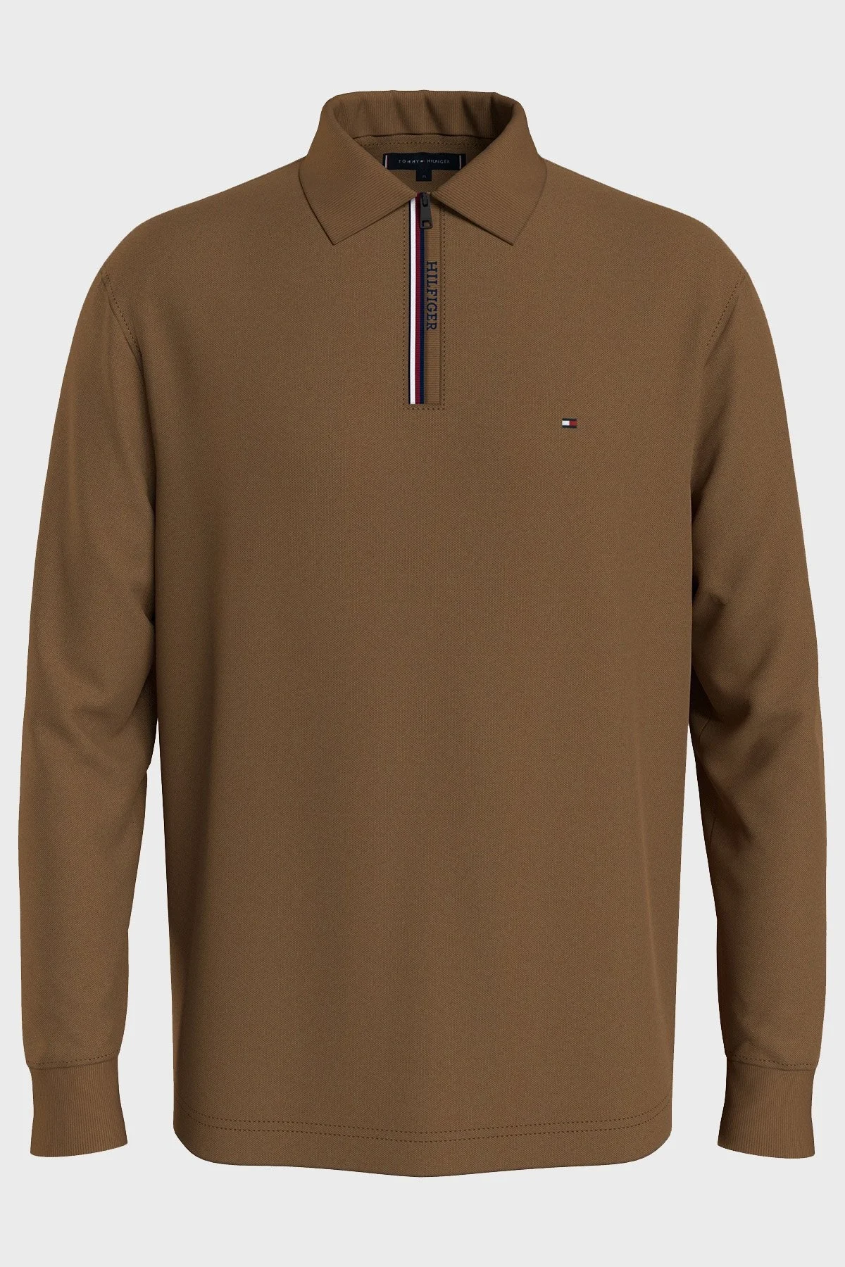 Tommy Hilfiger Pamuklu Slim Fit Fermuarlı Polo Yaka Erkek Sweat MW0MW33267 GWJ KAHVE - 1