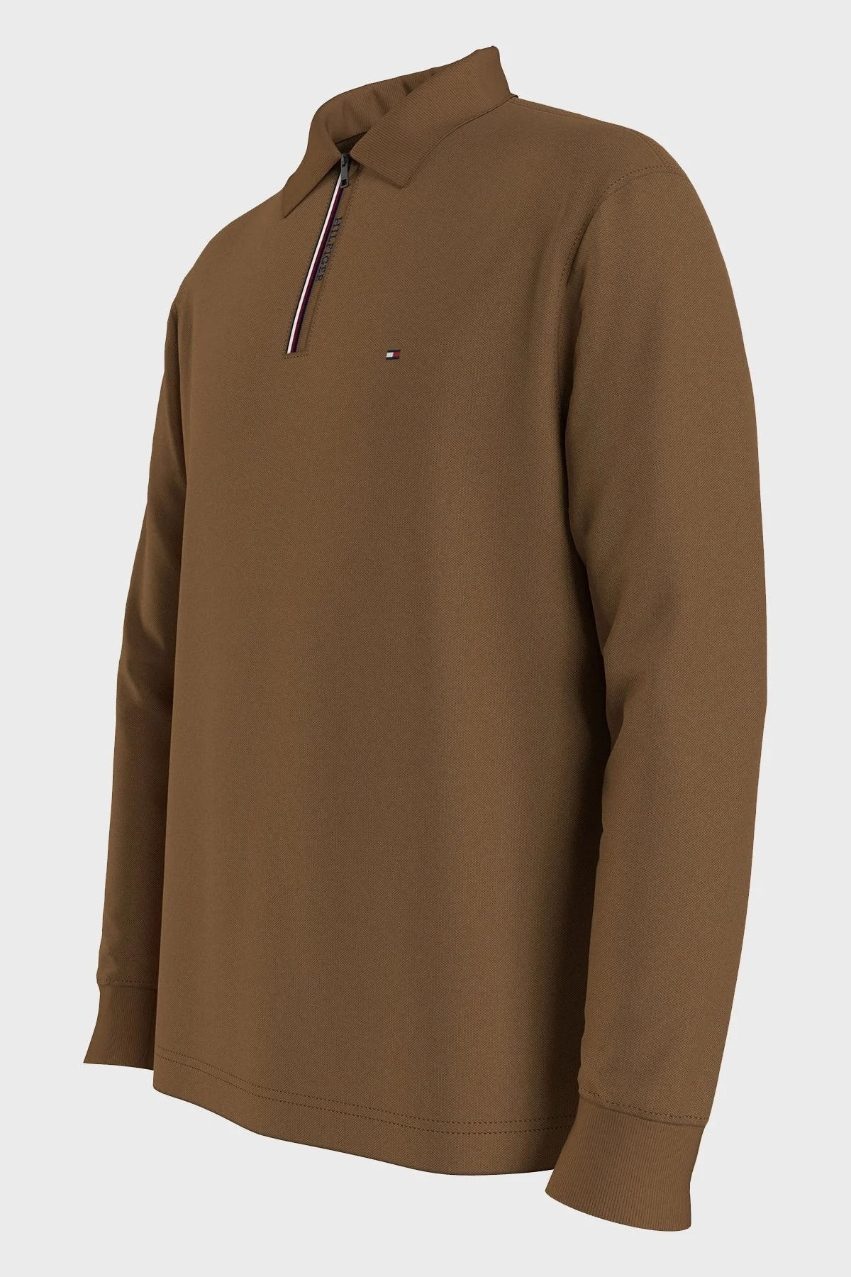 Tommy Hilfiger Pamuklu Slim Fit Fermuarlı Polo Yaka Erkek Sweat MW0MW33267 GWJ KAHVE - 3