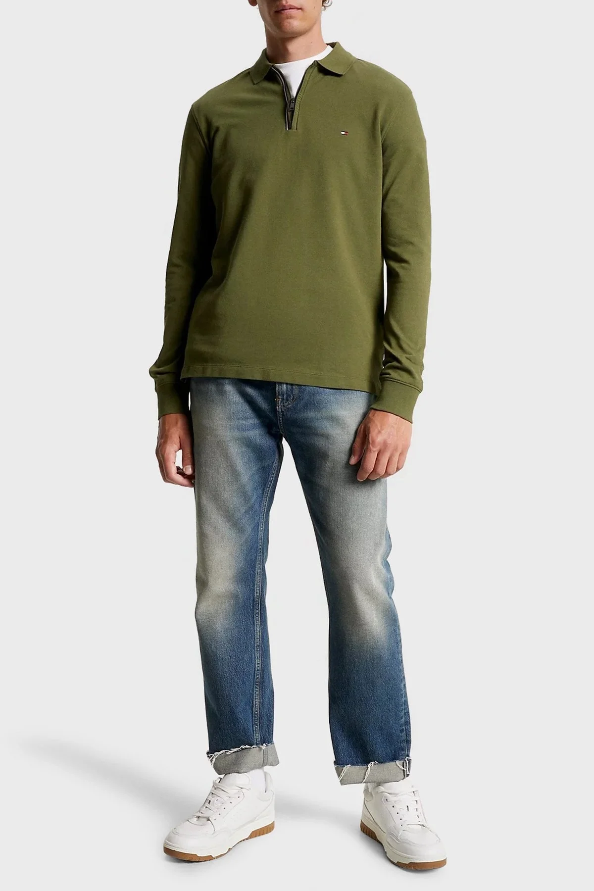 Tommy Hilfiger Pamuklu Slim Fit Fermuarlı Polo Yaka Erkek Sweat MW0MW33267 MS2 KOYU YEŞİL - 2