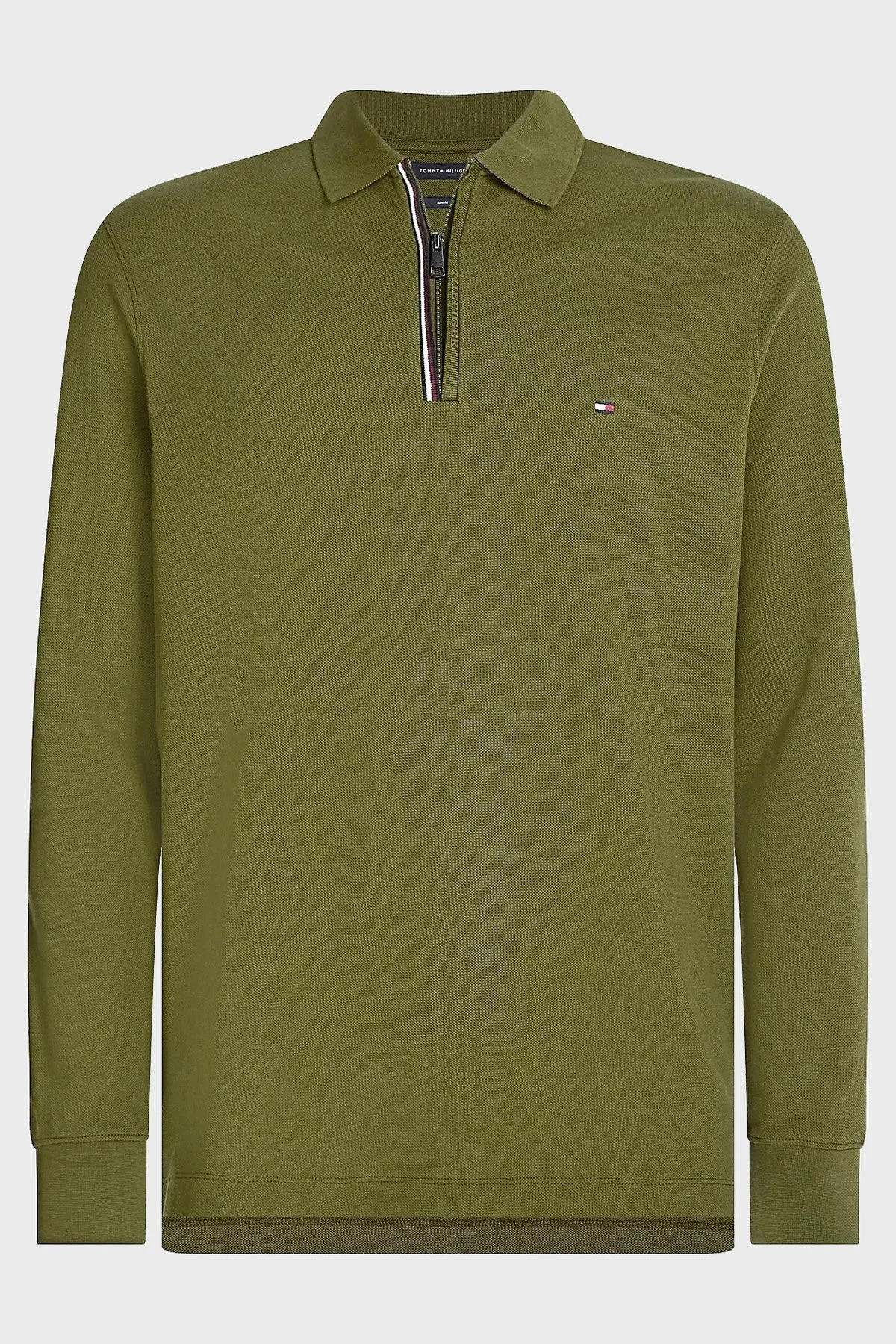 Tommy Hilfiger Pamuklu Slim Fit Fermuarlı Polo Yaka Erkek Sweat MW0MW33267 MS2 KOYU YEŞİL - 5