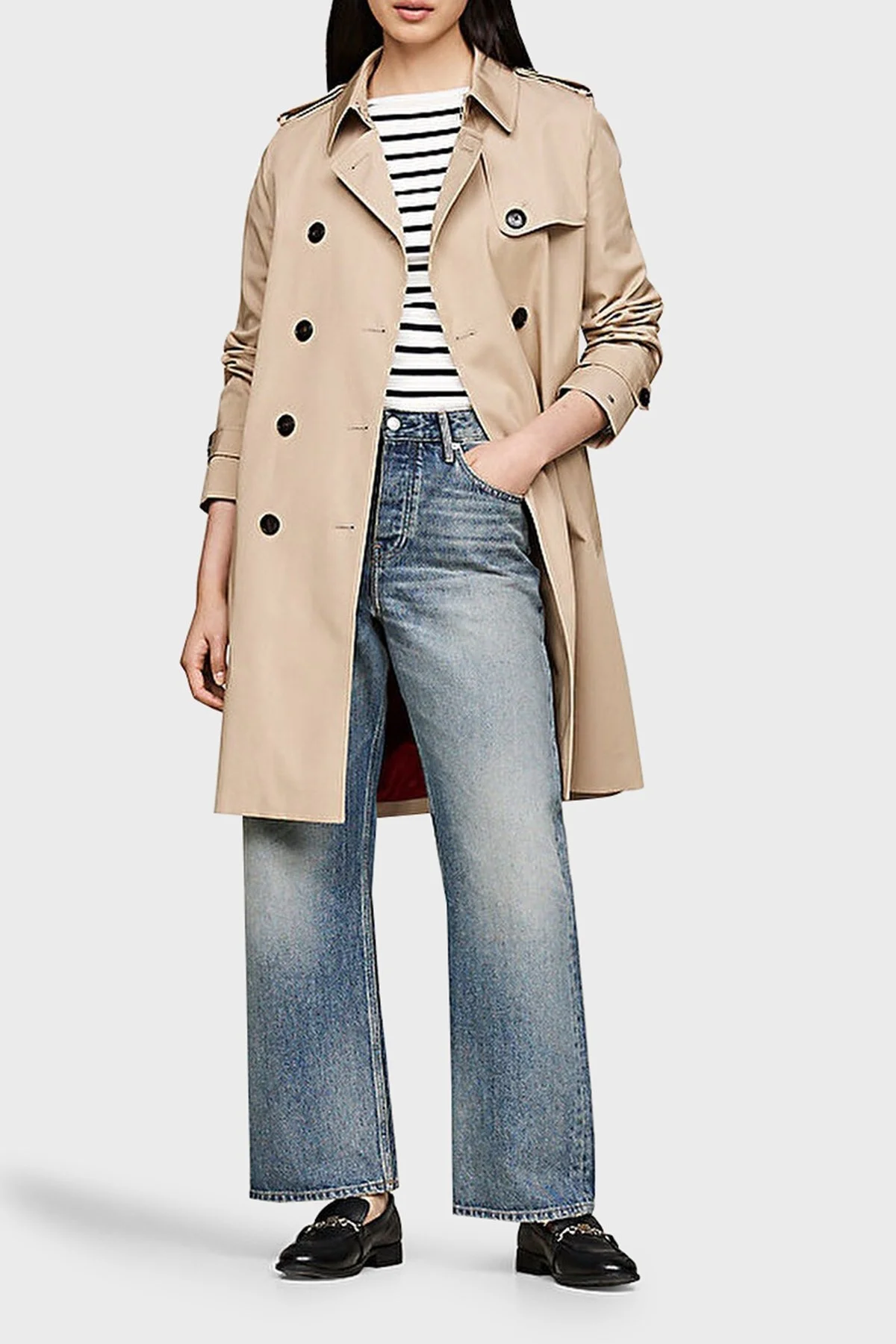 Tommy Hilfiger Pamuklu Slim Fit Kemerli Bayan Trençkot WW0WW42133 AEG BEJ - 1