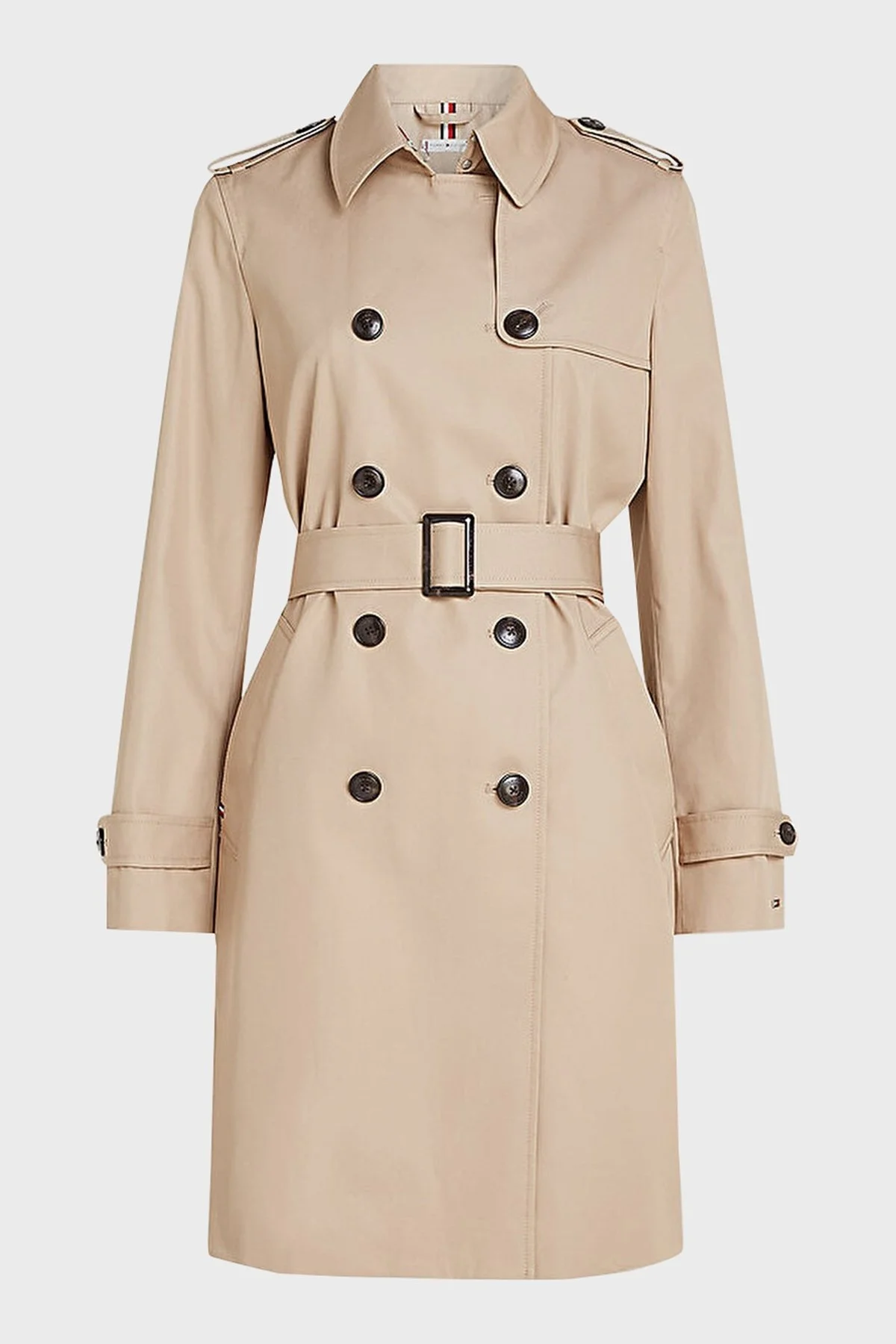 Tommy Hilfiger Pamuklu Slim Fit Kemerli Bayan Trençkot WW0WW42133 AEG BEJ - 3