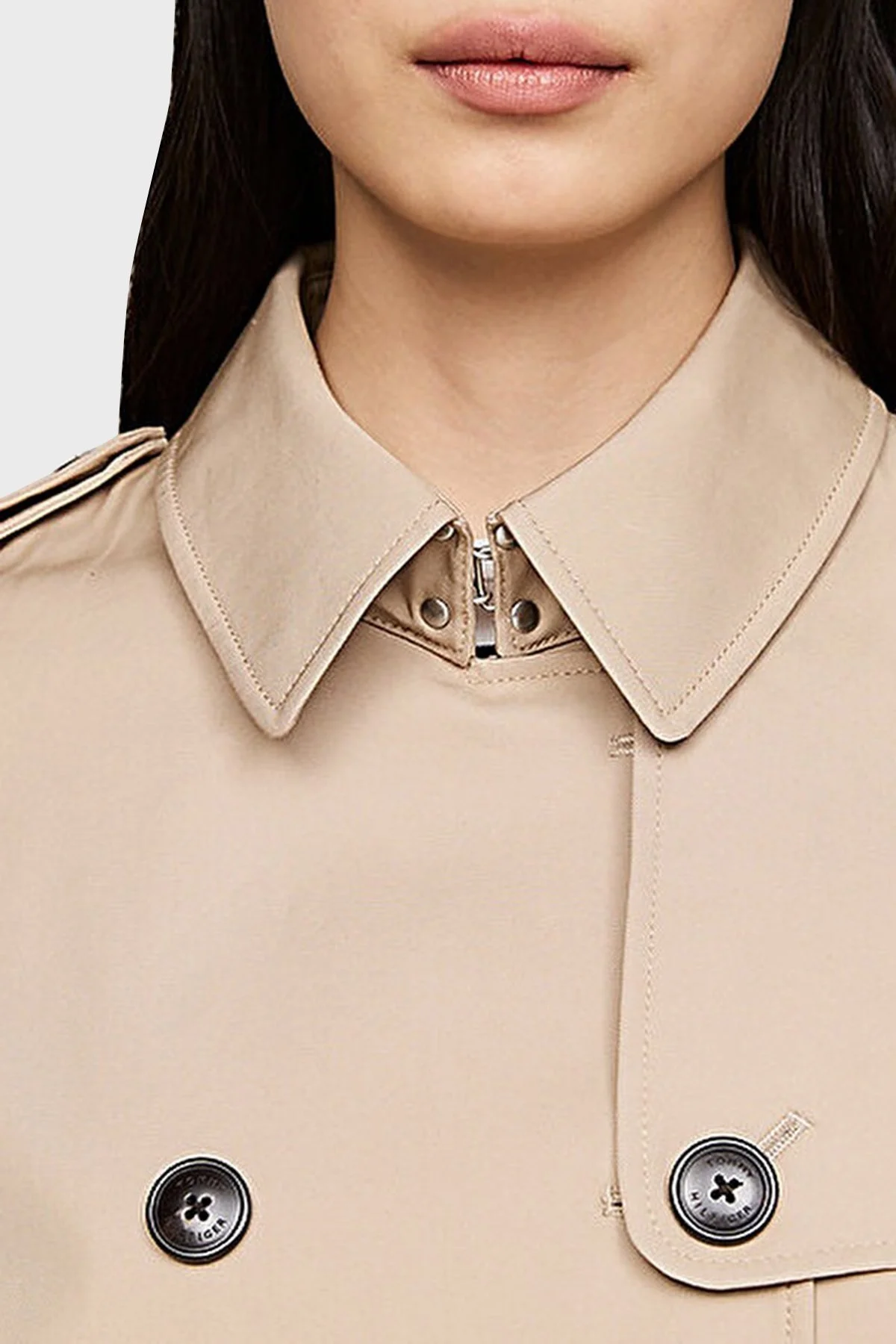 Tommy Hilfiger Pamuklu Slim Fit Kemerli Bayan Trençkot WW0WW42133 AEG BEJ - 4