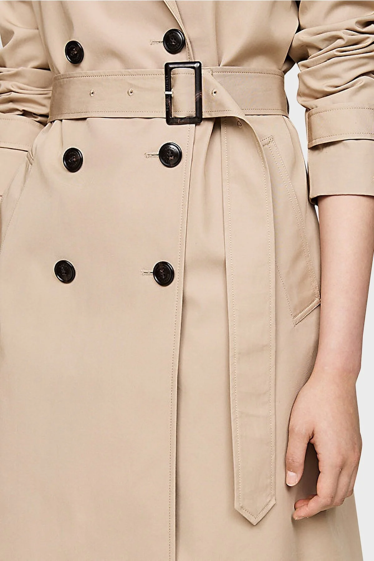 Tommy Hilfiger Pamuklu Slim Fit Kemerli Bayan Trençkot WW0WW42133 AEG BEJ - 5