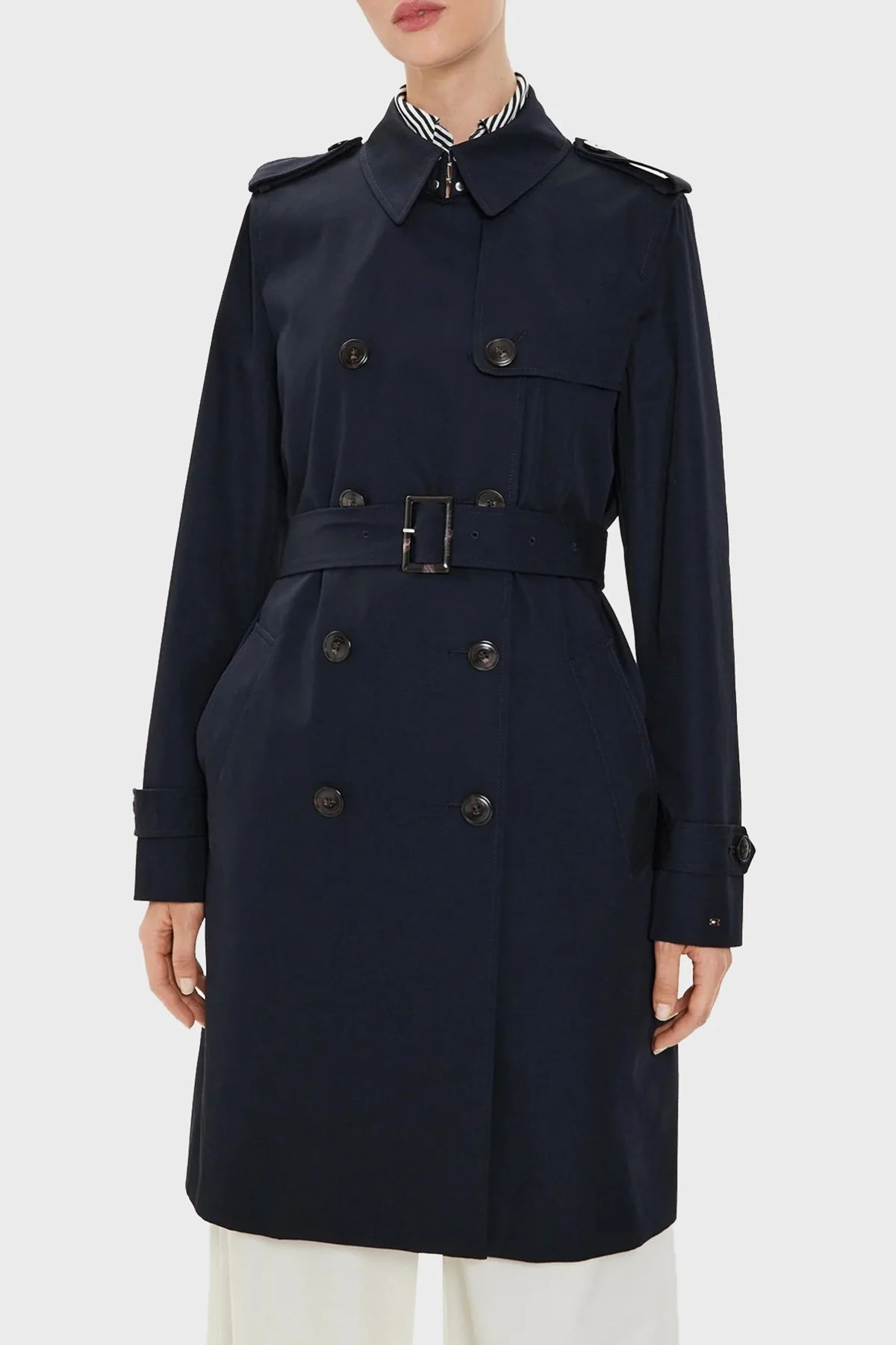 Tommy Hilfiger Pamuklu Slim Fit Kemerli Bayan Trençkot WW0WW42133 DW5 LACİVERT - 1