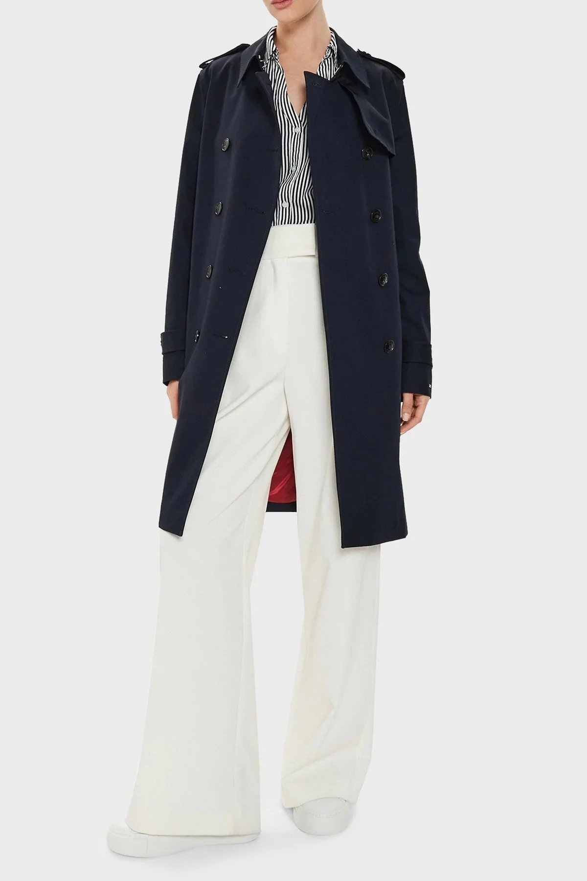 Tommy Hilfiger Pamuklu Slim Fit Kemerli Bayan Trençkot WW0WW42133 DW5 LACİVERT - 3