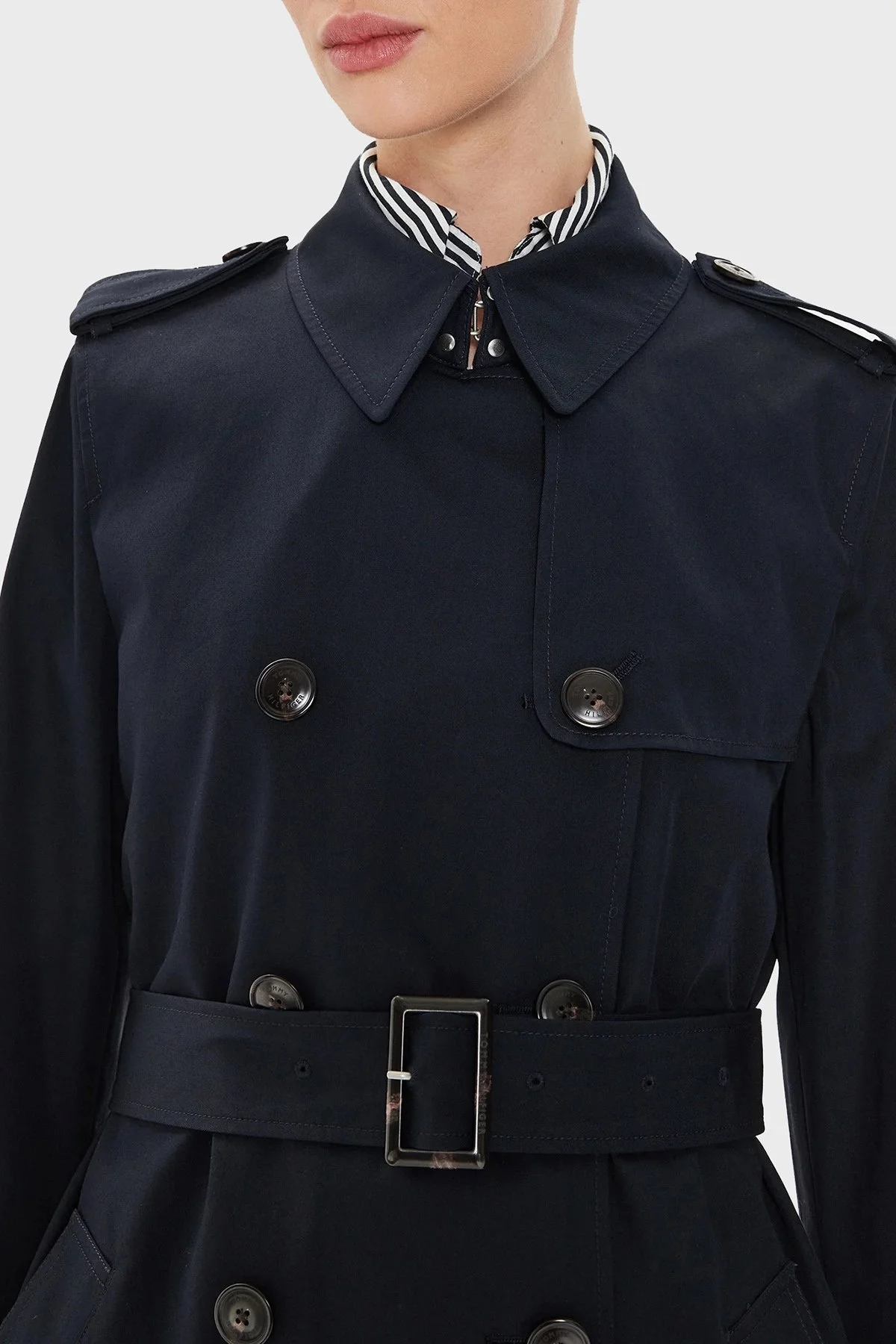 Tommy Hilfiger Pamuklu Slim Fit Kemerli Bayan Trençkot WW0WW42133 DW5 LACİVERT - 4