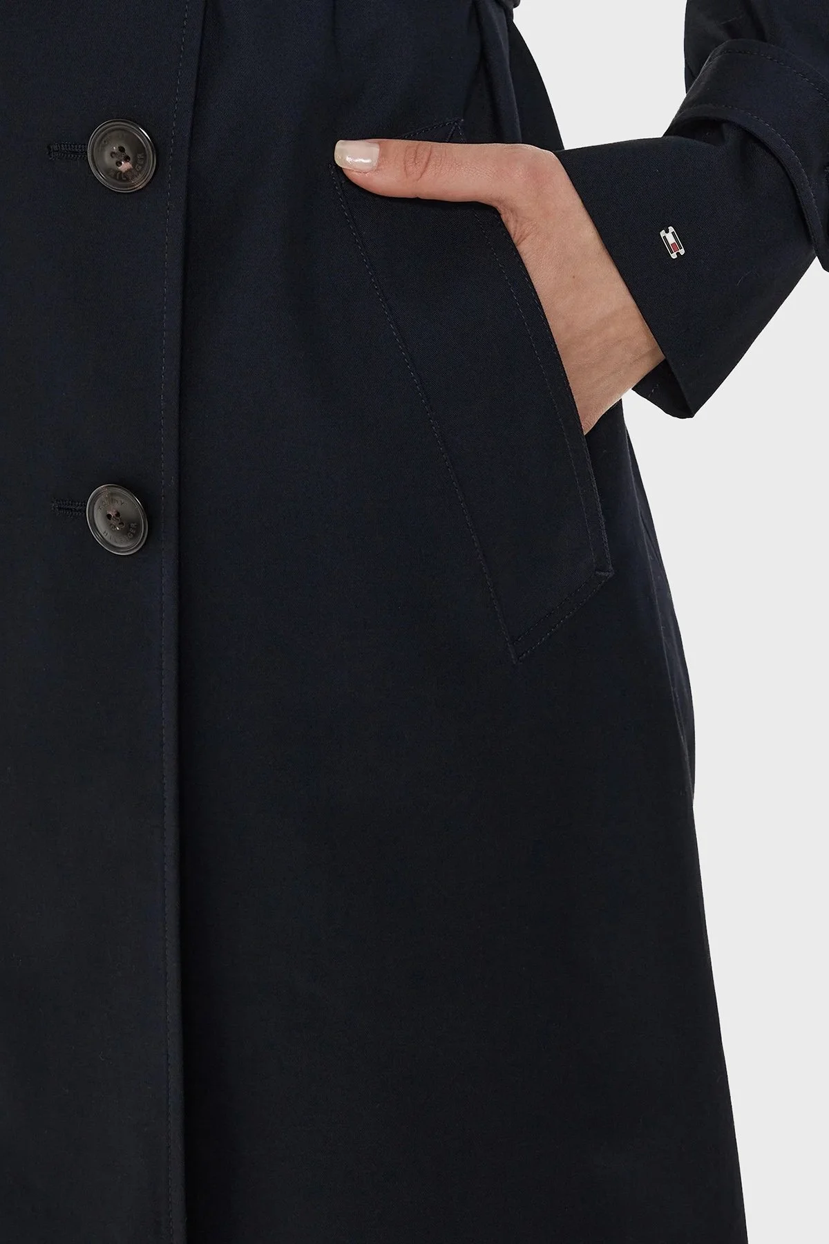 Tommy Hilfiger Pamuklu Slim Fit Kemerli Bayan Trençkot WW0WW42133 DW5 LACİVERT - 5