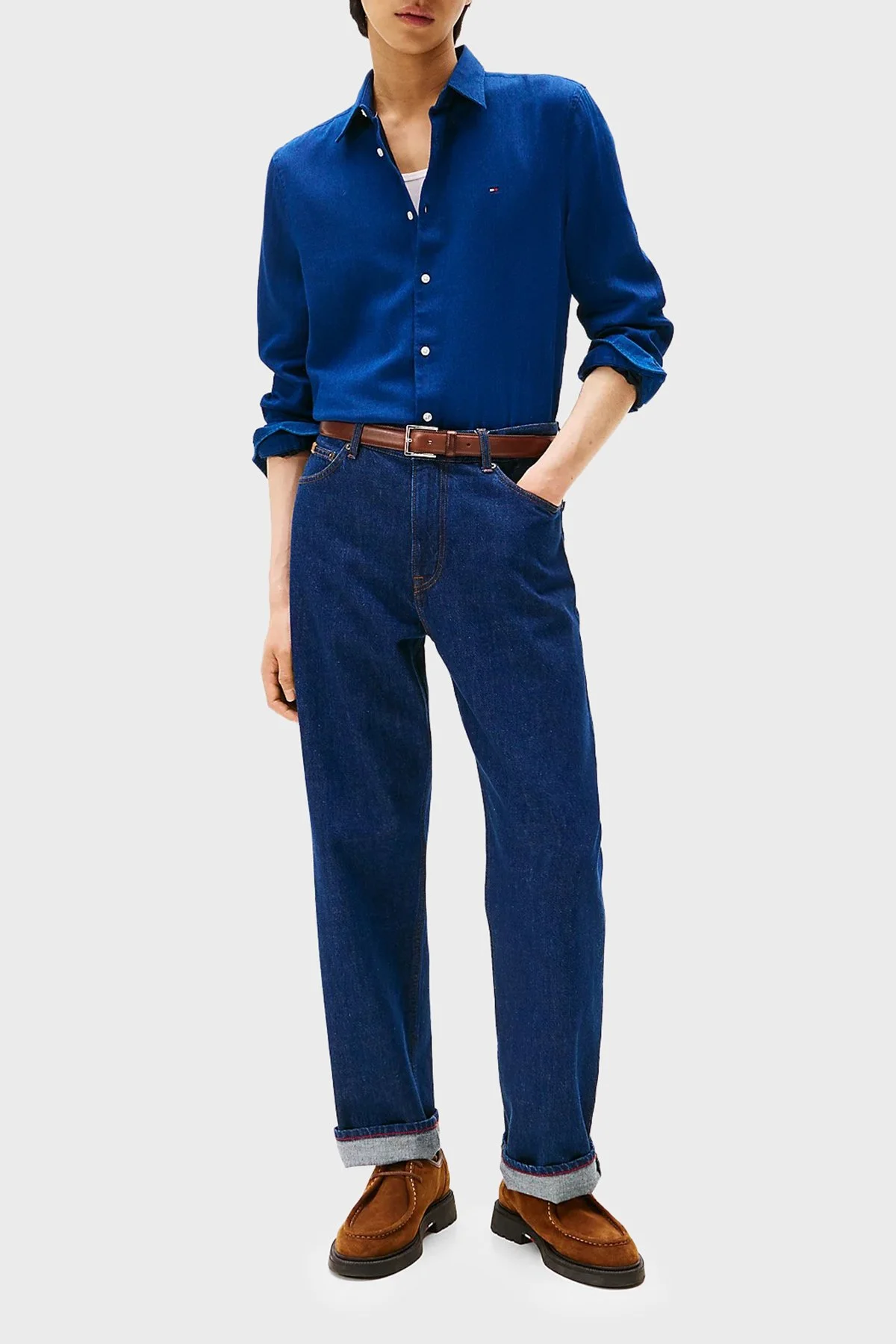 Tommy Hilfiger Pamuklu Slim Fit Klasik Yaka Uzun Kollu Erkek Gömlek MW0MW40498 0GY MAVİ - 2