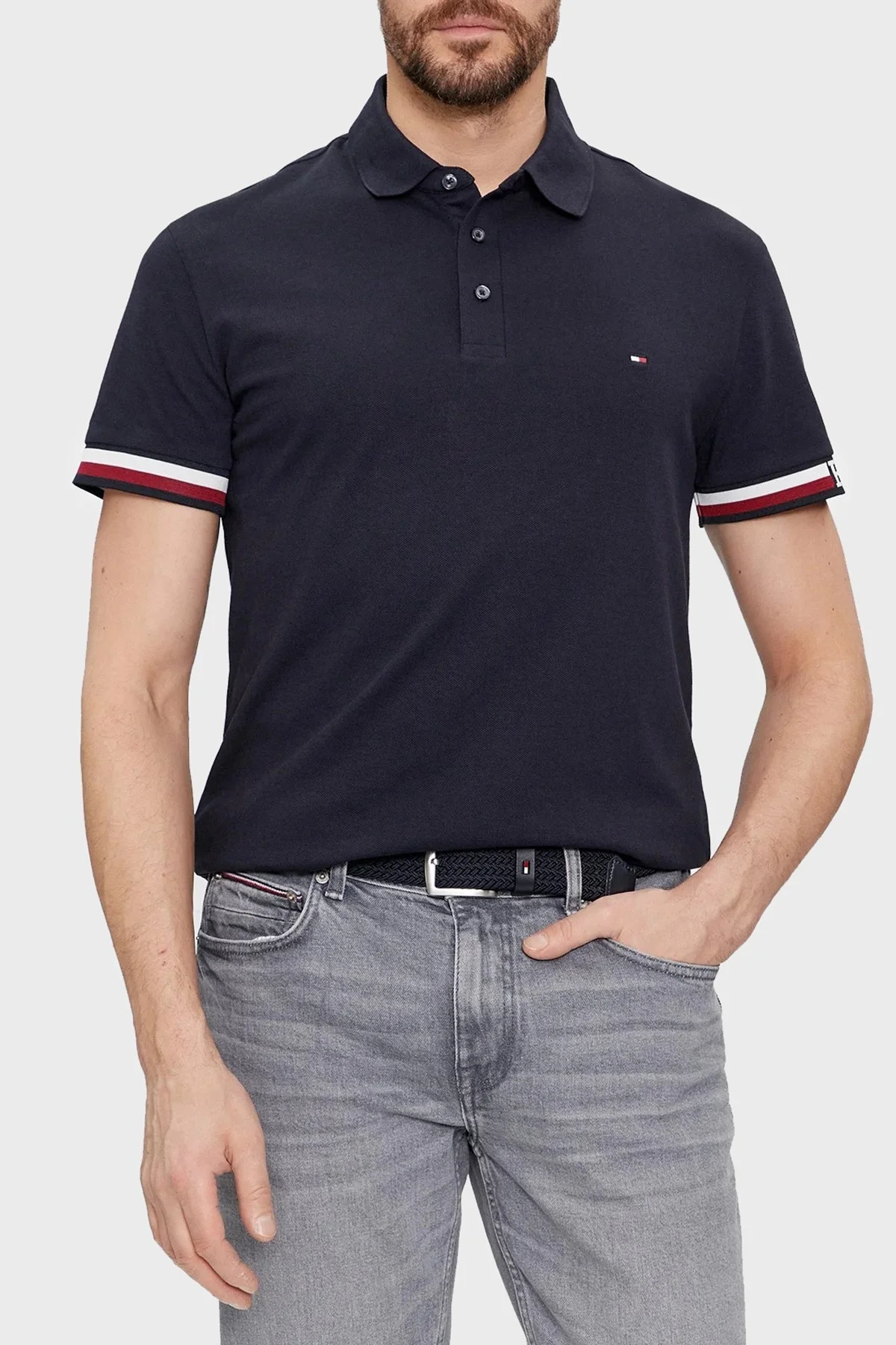 Tommy Hilfiger Pamuklu Slim Fit Polo T Shirt Erkek Polo Yaka T Shirt MW0MW33585 DW5 LACİVERT - 6