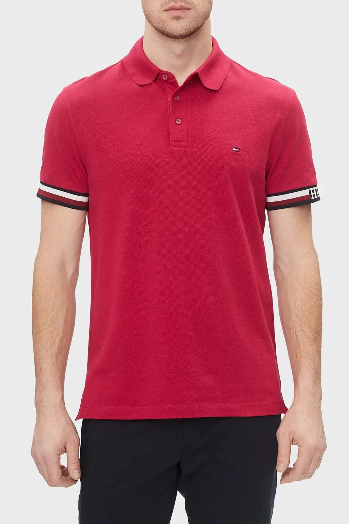 Tommy Hilfiger Pamuklu Slim Fit Polo T Shirt Erkek Polo Yaka T Shirt MW0MW33585 XJV KIRMIZI - 11