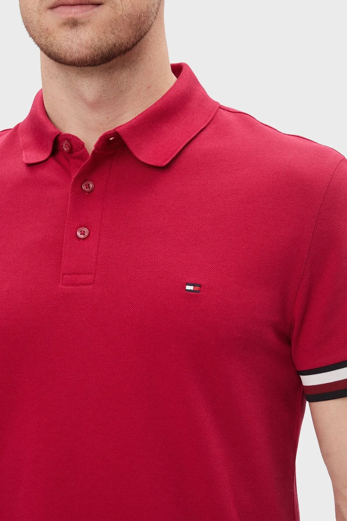 Tommy Hilfiger Pamuklu Slim Fit Polo T Shirt Erkek Polo Yaka T Shirt MW0MW33585 XJV KIRMIZI - 24