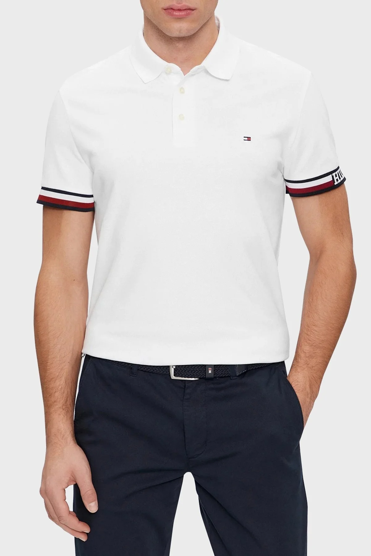 Tommy Hilfiger Pamuklu Slim Fit Polo T Shirt Erkek Polo Yaka T Shirt MW0MW33585 YBR BEYAZ - 1