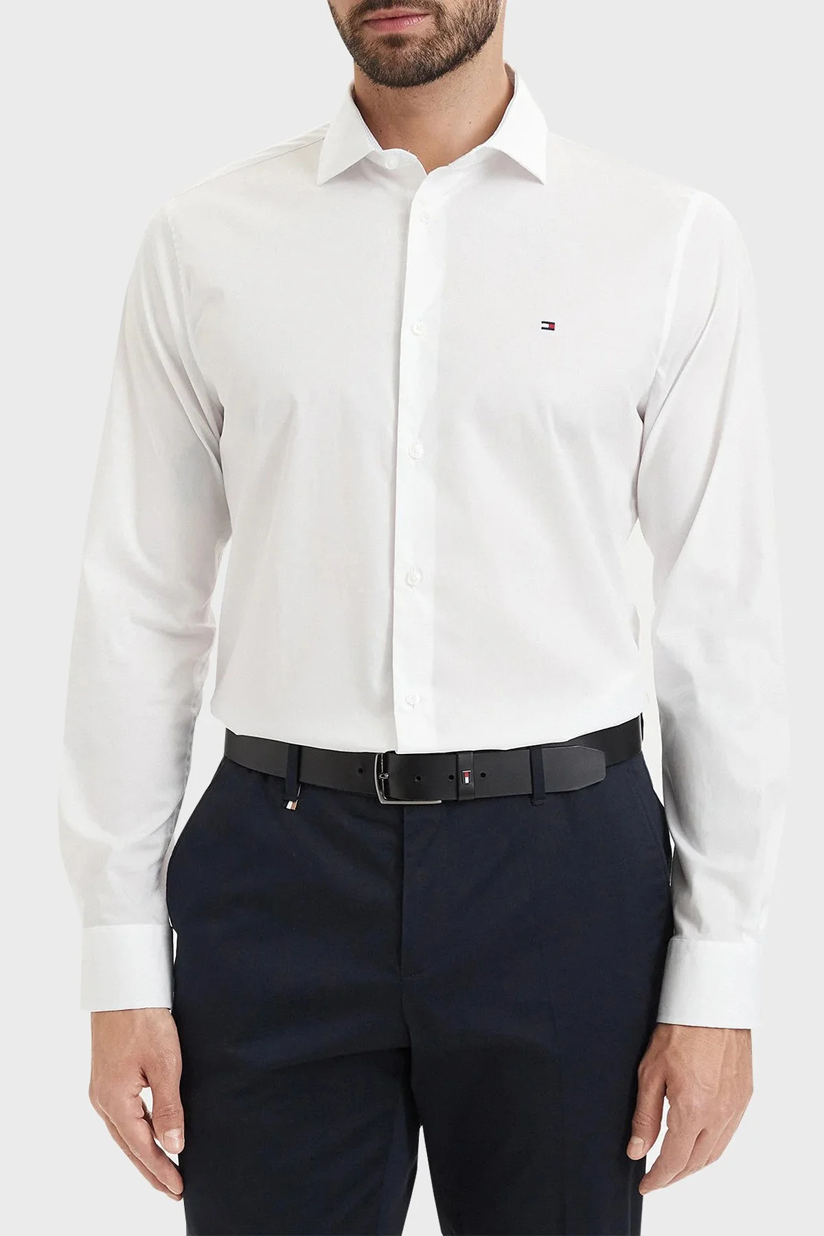 Tommy Hilfiger Pamuklu Slim Fit Uzun Kollu Erkek Gömlek MW0MW43749 YBR Beyaz - 1