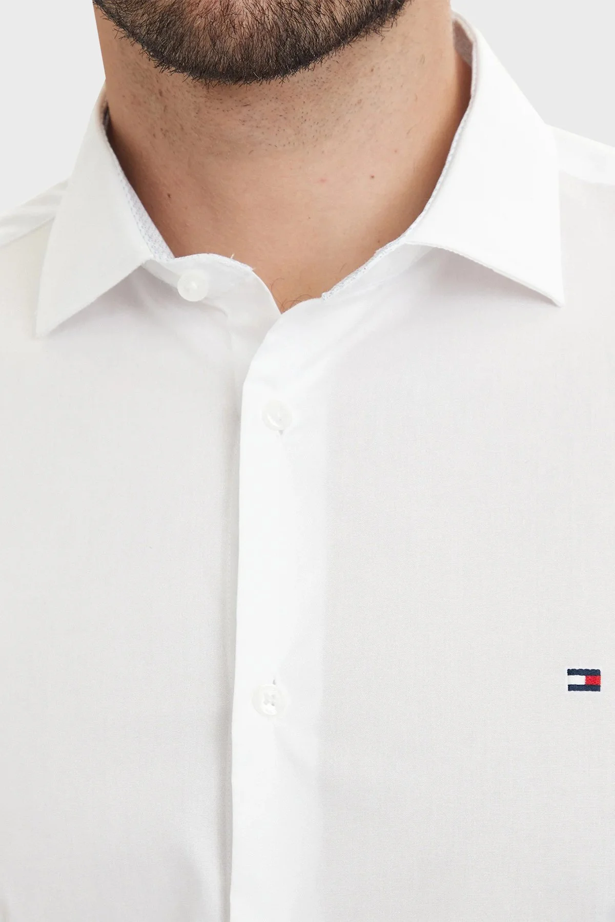 Tommy Hilfiger Pamuklu Slim Fit Uzun Kollu Erkek Gömlek MW0MW43749 YBR Beyaz - 4