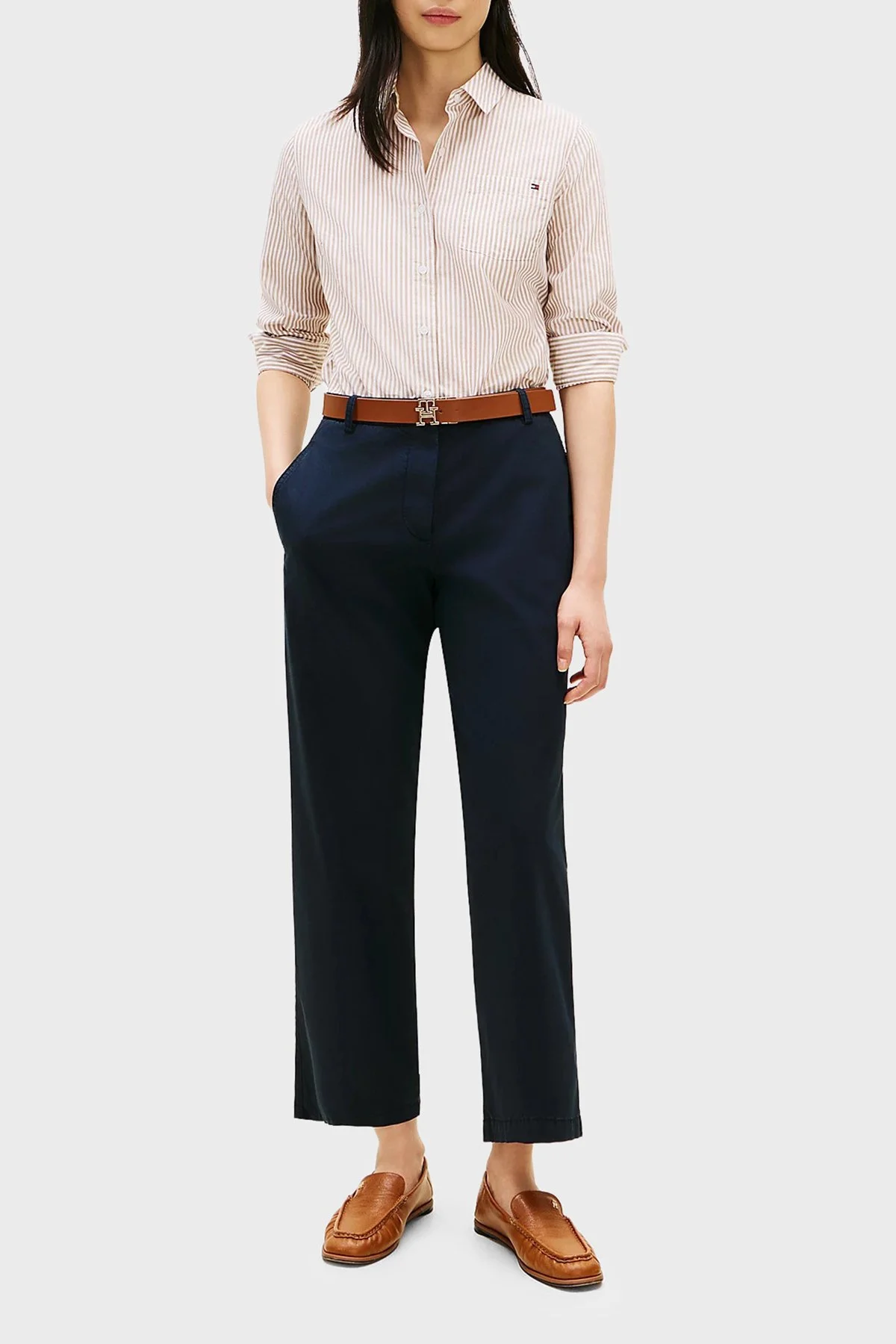 Tommy Hilfiger Pamuklu Slim Fit Yüksek Bel Kadın Pantolon WW0WW49647 C1G LACİVERT - 2